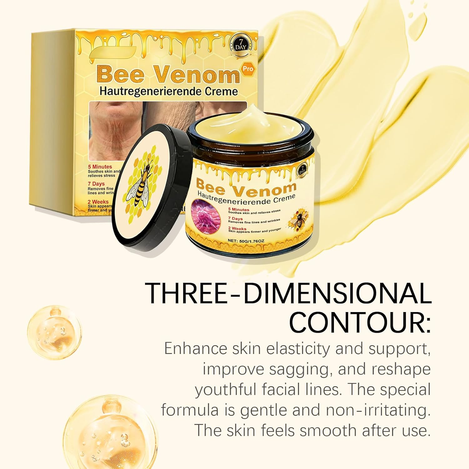 Bee Venom Skin Treatment Cream, Comprehensive Cream, Wrinkles and Fine Lines, Natural Moisturizer for All Skin Types, Gentle and Non-Irritating, Suitable for All Skin Types (1Pcs) image number 3