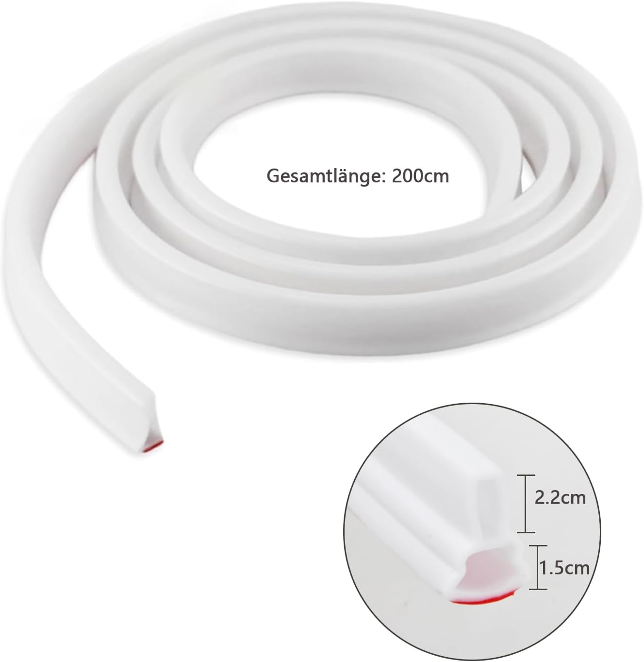 Wet Room Floor Barrier, 2M Rubber Shower Tray Sealing Strip, Self-Adhesive Shower Splash Guard, Shower Threshold Water Barrier, Flexible Shower Screen Seal Strip for Bathroom Floor Sink Bathtub, White image number 3