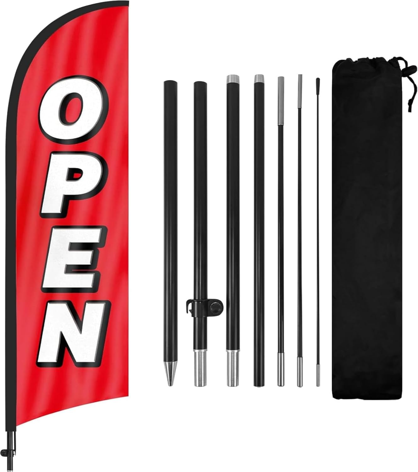 Ssumght Open Feather Flag, 248Cm Open Flag for Business with Aluminum Pole and Ground Stake, Commercial Open Sign for outside Business Swooper Flag Advertisng Feather Banner (Red) image number 6