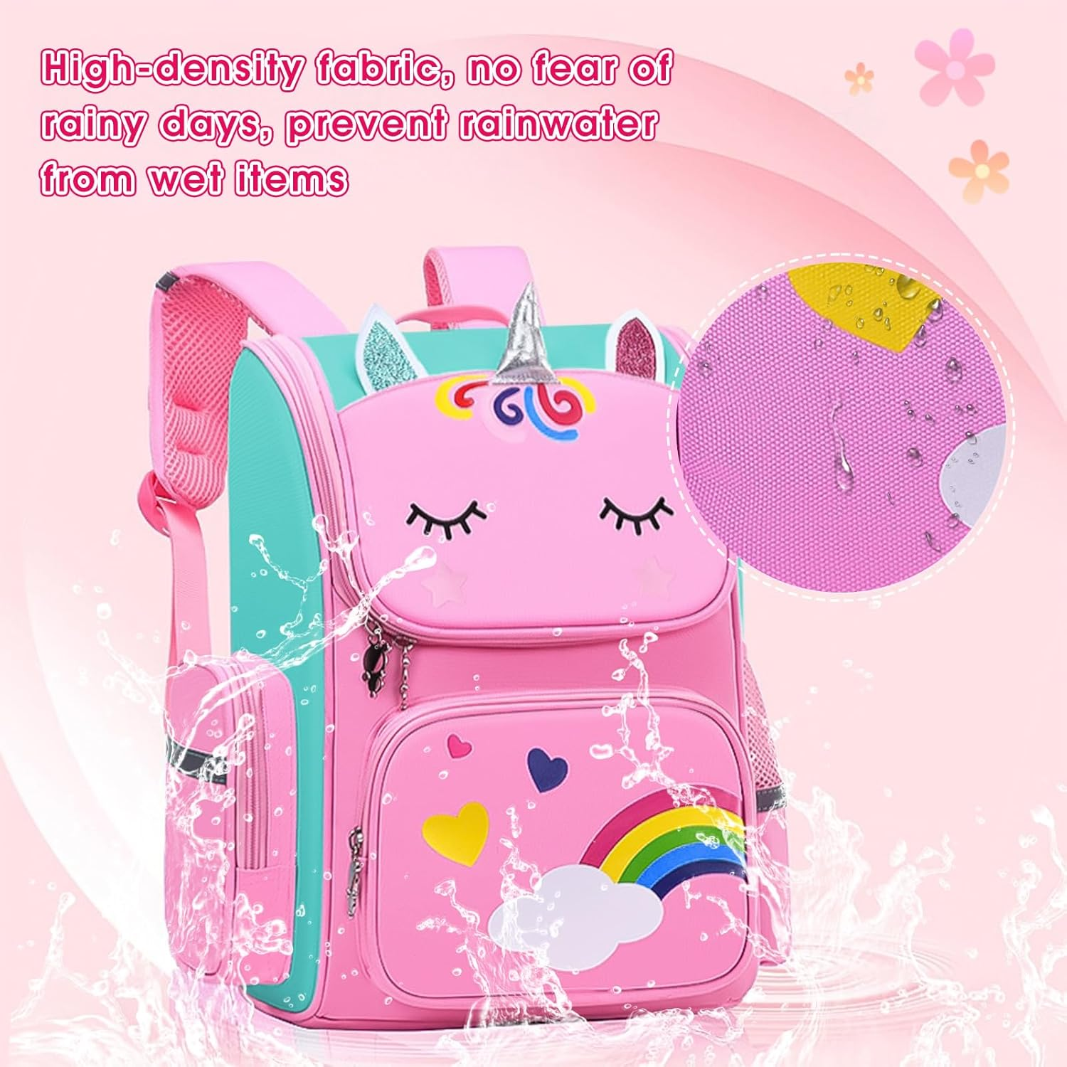 Queenshin Rainbow Kids Backpack for Girls with Compartments Elementary Bookbag, Cute Unicorn Large Capacity School Backpack image number 5
