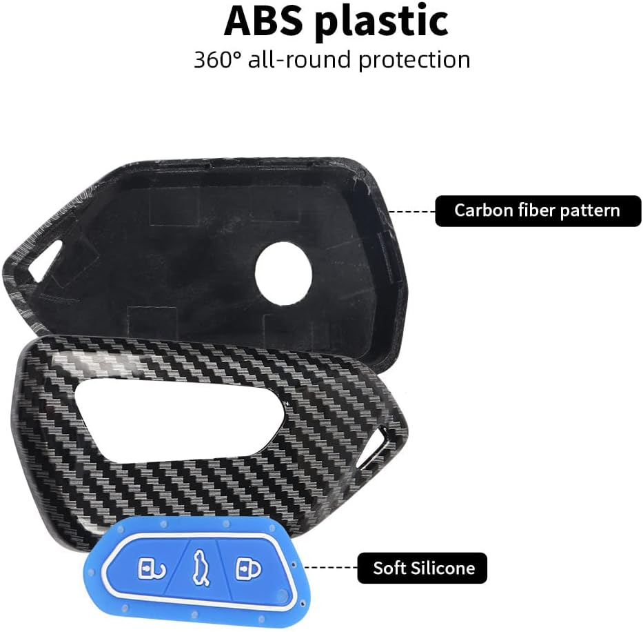 Plastic Car Key Fob Cover Fit for VW ID.3 ID.4 Golf 8 Seat Leon MK4 Tarraco Ateca Skoda Octavia Enyaq 2020-2021 Keyring Accessories Remote Key Case Key Holder Keychain Carbon Black - Carbon Blue image number 4