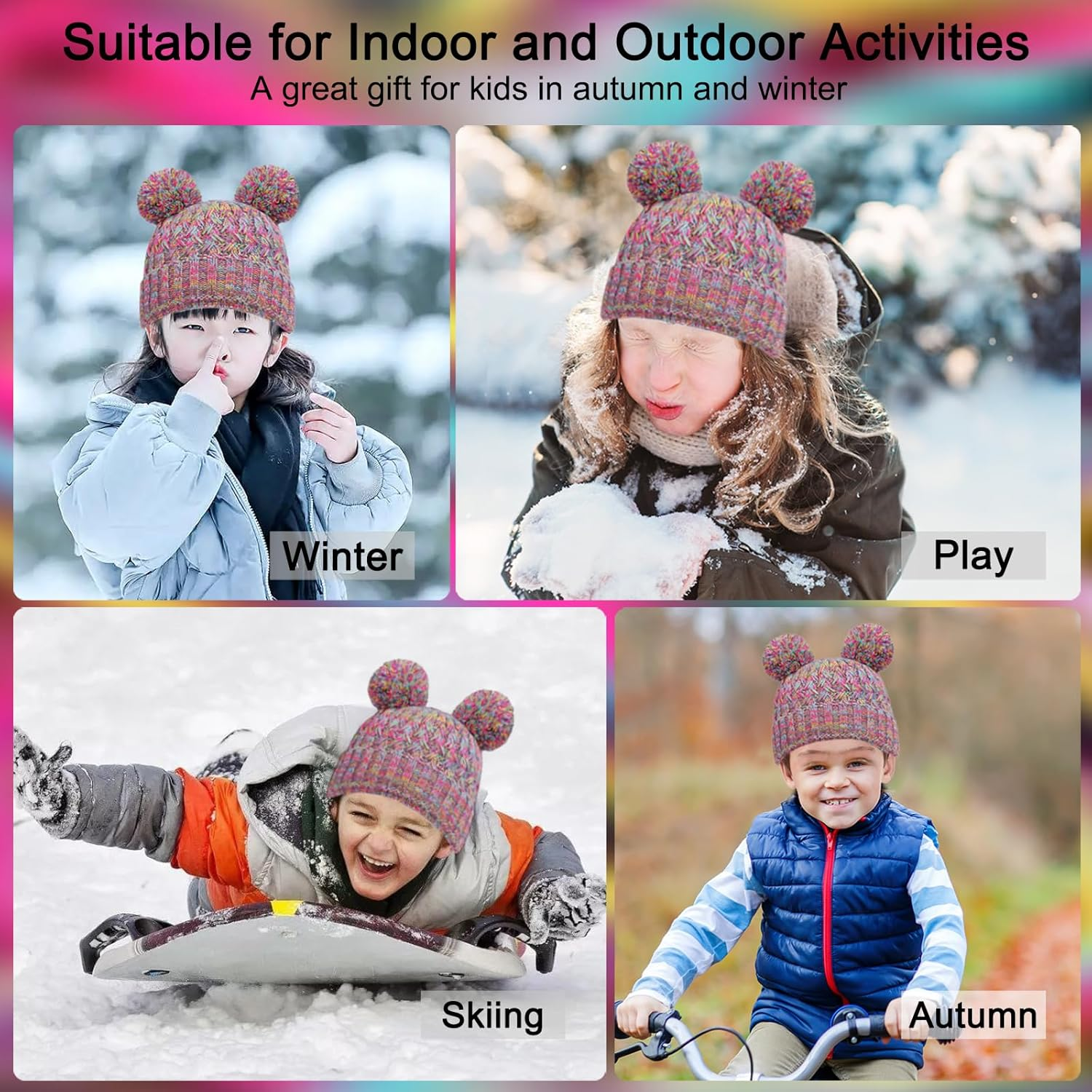 Kids Winter Beanie Hat Scarf and Touchscreen Gloves Set,Fleece Lining Beanie Hat Knit Gloves Neck Warmer for Children 2-8 image number 4