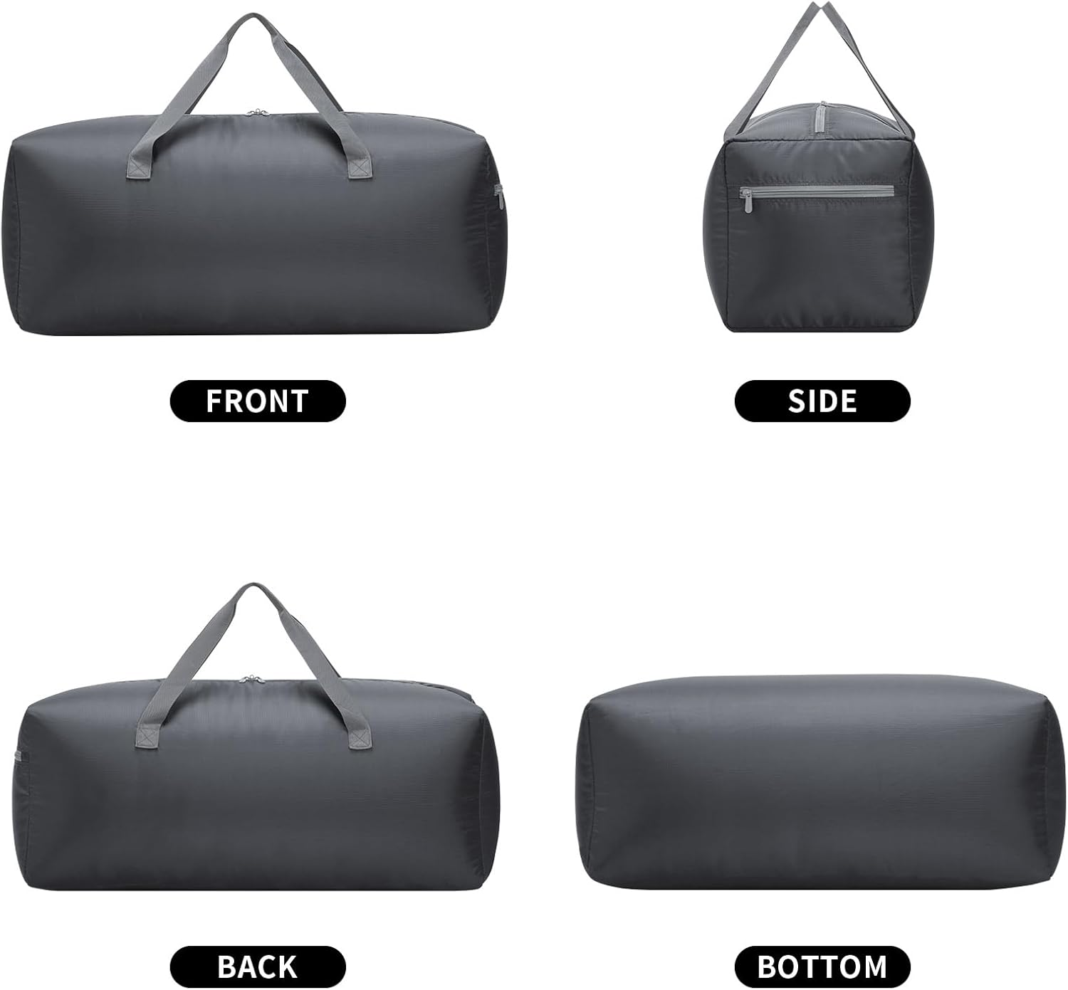 Foldable Duffel Bag 30" Lightweight 75L with Water Resistant (Grey) - Black image number 2