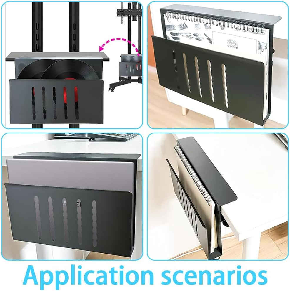 Desk Side Storage,Hanging Desk Organizer,Desk Storage Holder,Desk Shelf,Cable Management Tray,Laptop Stand,Metal Laptop Mount,For Office or Home,Easy to Use(Black) image number 1