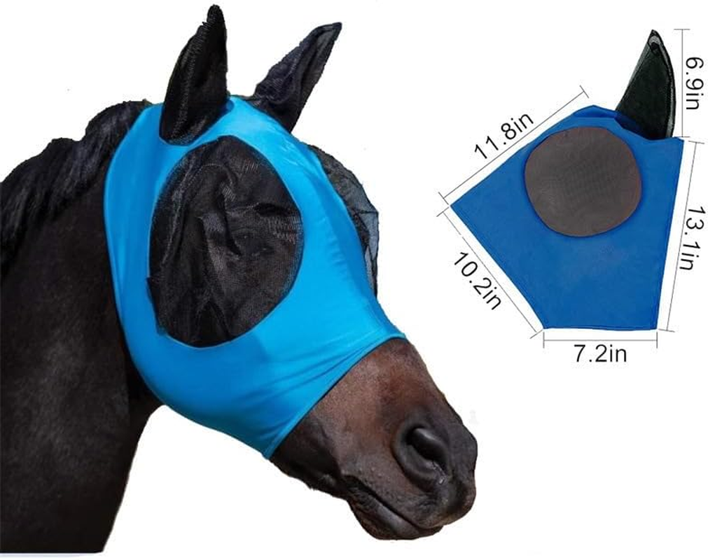 Horse Fly Mask with Ears, UV Protection for Horses, Elasticity with Big Mesh Eye Covers, Snug Fitting Comfortable Breathable Lightweight for Horses (Black, One Size)