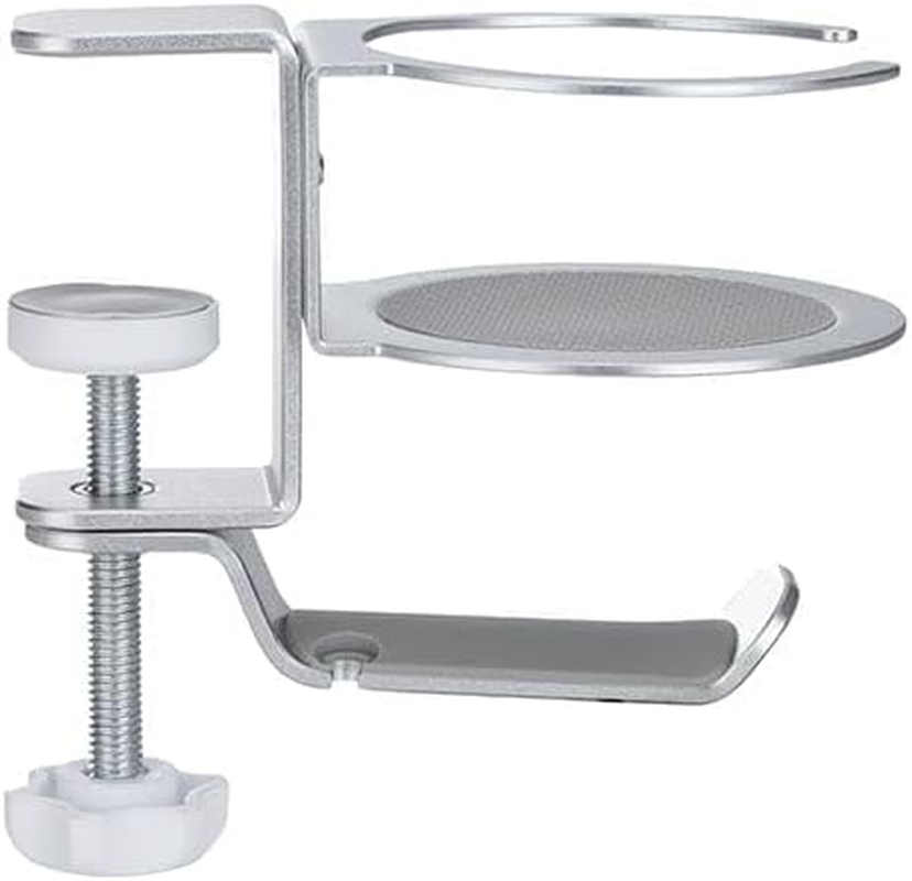 Desky Desk Drink & Headphone Holder &ndash; Clamp-On Dual Cup Holder with Headset Hanger, under Desk Mount, Space-Saving Steel Organizer for Gaming & Office Setup - Space Grey image number 4