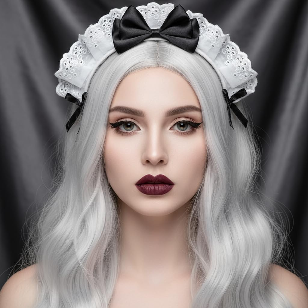 Black Women Girls for Lolita Headband Lace Bow Hair Band Maid Anime Cosplay Headwear Ribbon Bowknot Women'S Fashion Headbands Cute Hair Band Party Hair Accessories image number 4