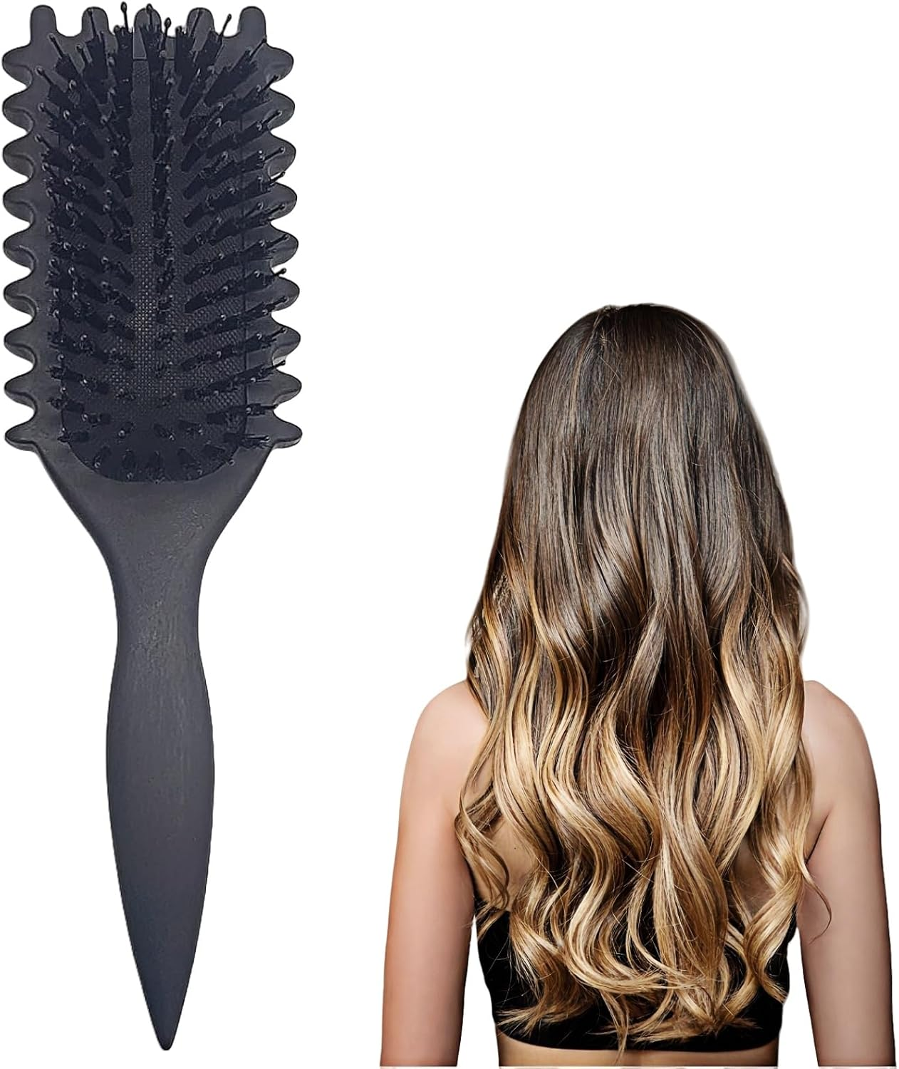 Castaic Curly Hair Brush, Boar Bristle Hair Brush for Shaping Men'S and Women'S Curly Hair,Reduce Separation (Black)