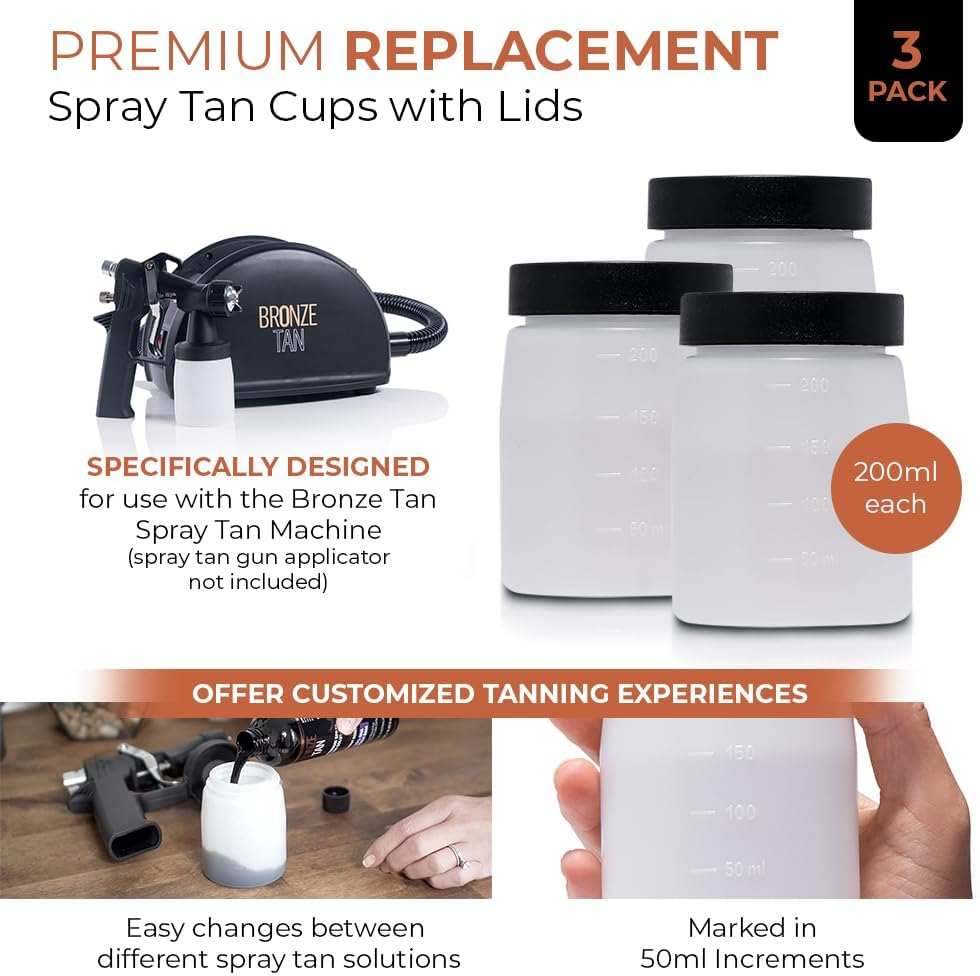 Existing Beauty Bronze Tan Spray Tan Replacement Cups with Lids (3Pack) - 200Ml - Machine Not Included - Storage Bottles for DHA Spray Tan image number 6