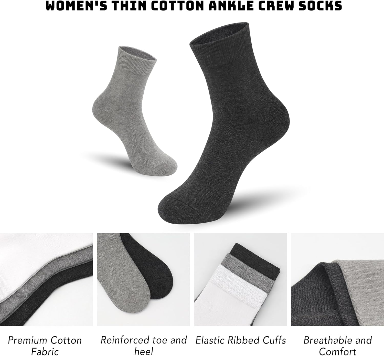 Women Thin Cotton Socks Comfort Breathable Bootie Socks above Ankle Crew Socks 5 Pairs image number 6