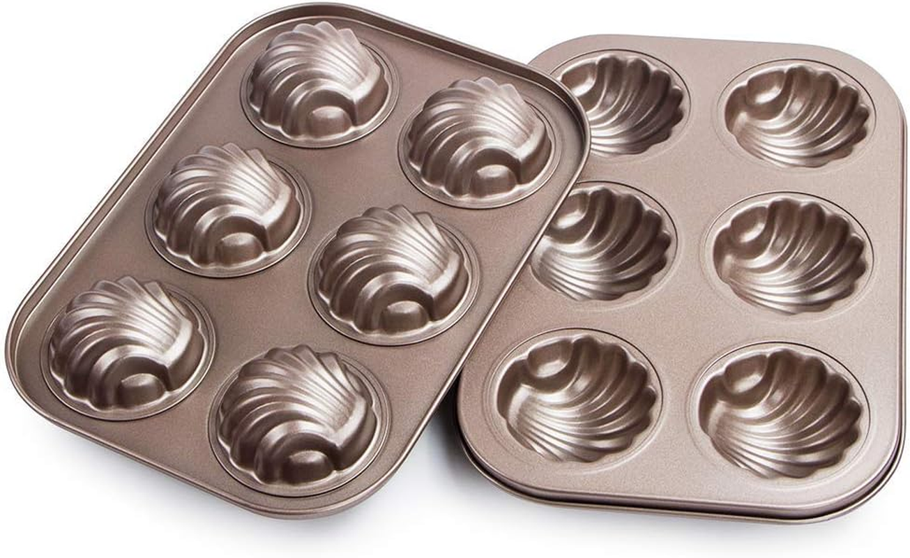 Webake Classic Madeleine Baking Pan, Bronze, 2 Pieces, Non-Stick Coating, 6 Shell-Shaped Moulds, 10.2" X 7" X 1.2", 1.6 Oz Each, Oven, Dishwasher Safe image number 4