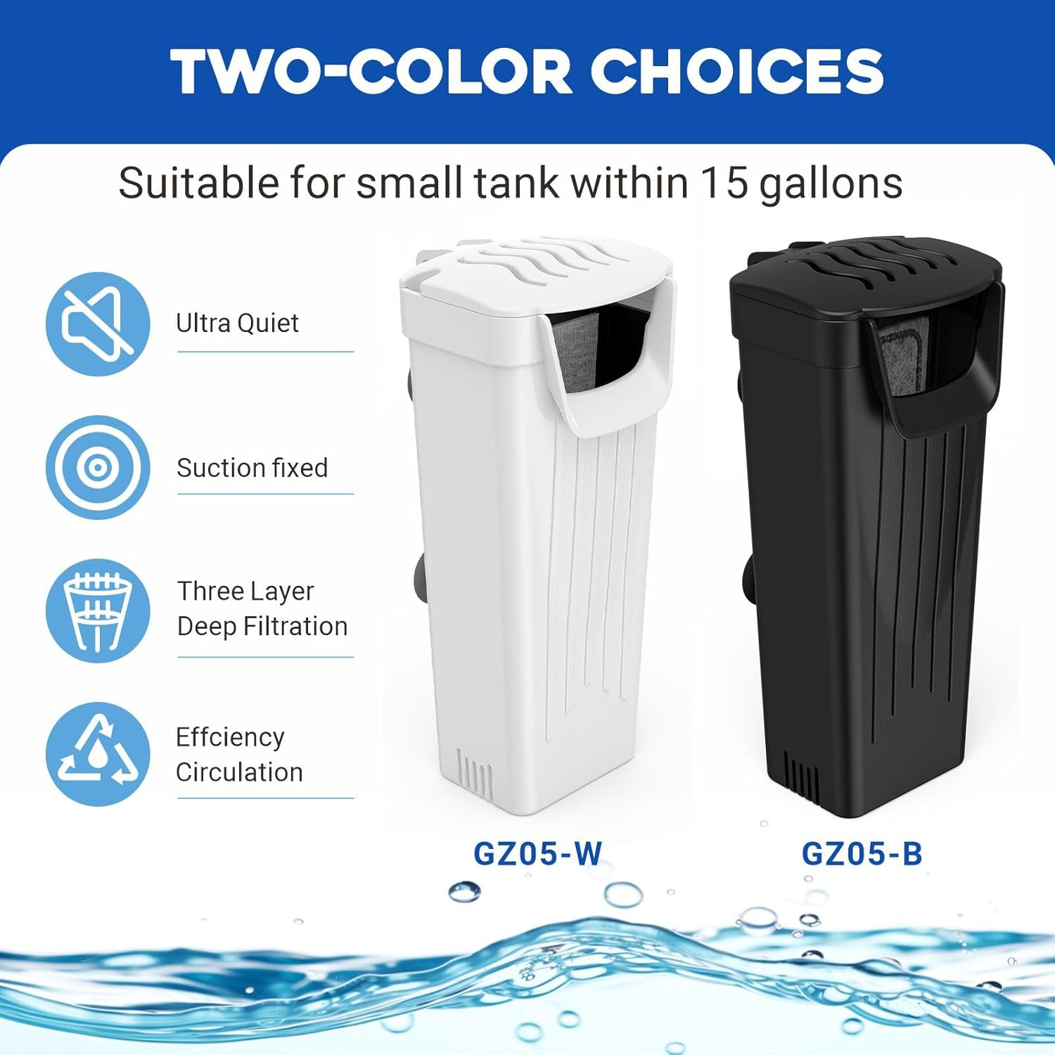 GOZILLA Turtle Tank Filter 74GPH, Low Water Level Turtle Tank 3.5W Fish Tank Aquarium Filters for Small Tanks up to 15 Gallons Include 4 Replacement Cartridges.(Black) image number 4