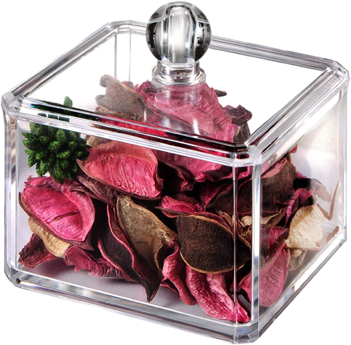 Modern Square Qtip Holder Acrylic Bathroom Vanity Countertop Storage Organizer Canister Jar for Cotton Swabs, Rounds, Balls, Makeup Sponges, Bath Salts - 1 Pack - Clear