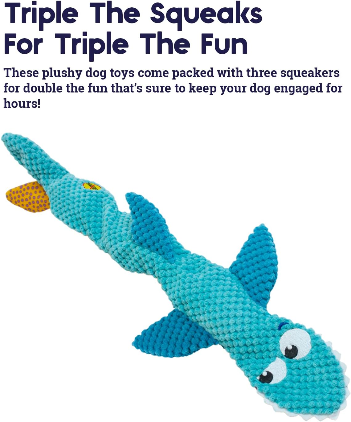 Petstages Stuffing-Free Floppy Shark Plush Dog Toy, Large