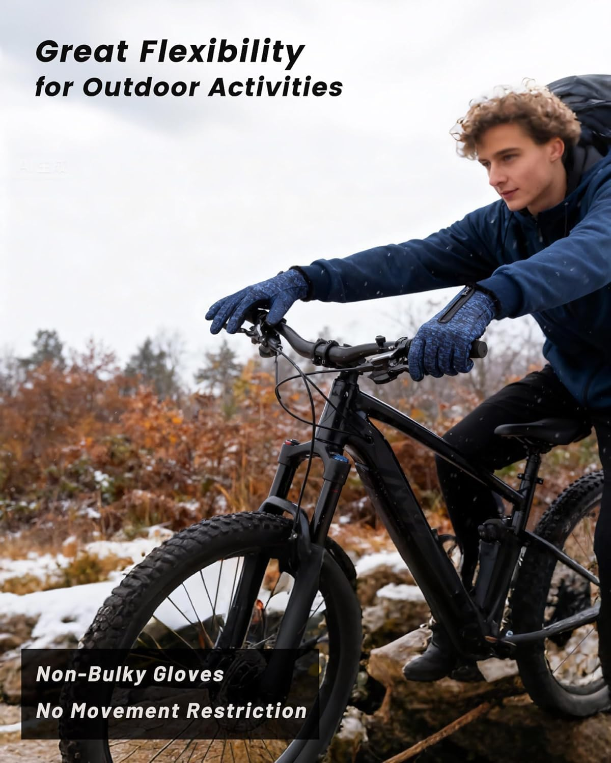 Winter Gloves for Men and Women, anti Slip Touchscreen Windproof Cycling Gloves, Warm Gloves Cold Weather Cycling Gloves for Walking Riding Driving,Black image number 6