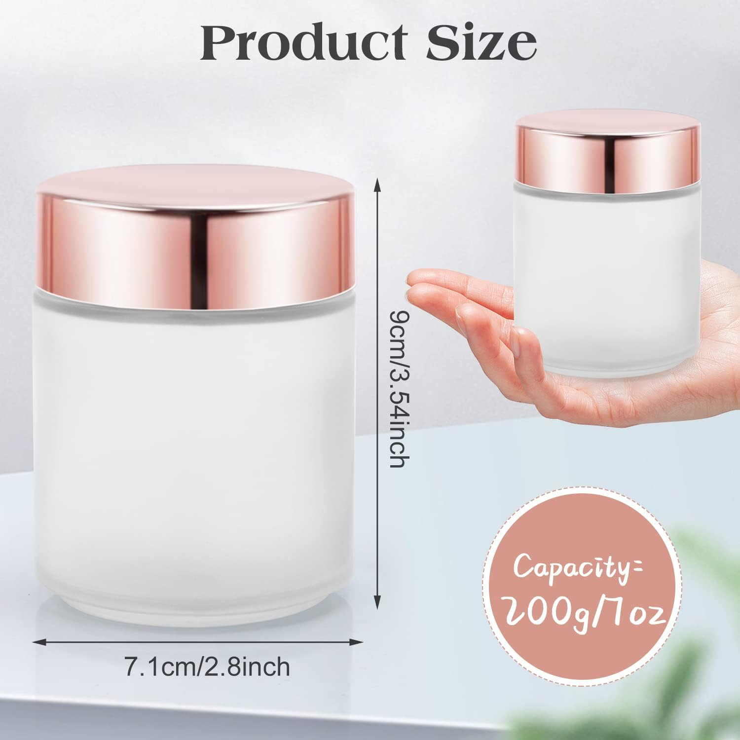 4 Pack 200G/7Oz Frosted Glass Jars Empty Cosmetic Pot Refillable Cream Container Bottle with Rose Gold Lid&Inner Liner for Lotion Face Cream DIY Makeup Salve Lip Balm Toiletries image number 5