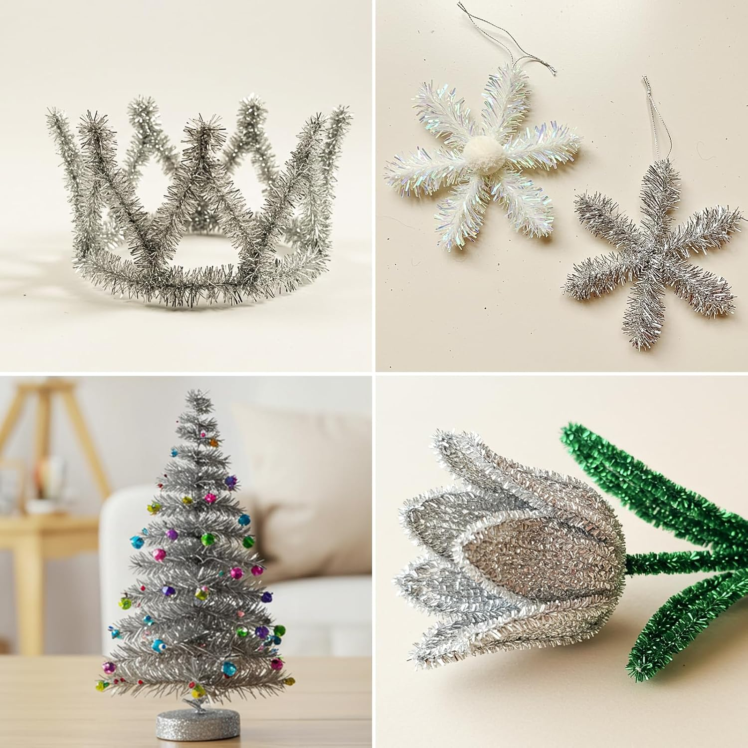 200 Pieces Silver Pipe Cleaners Craft Chenille Stems for DIY Art Creative Crafts Party Decorations (12 Inch X 6 Mm) image number 6