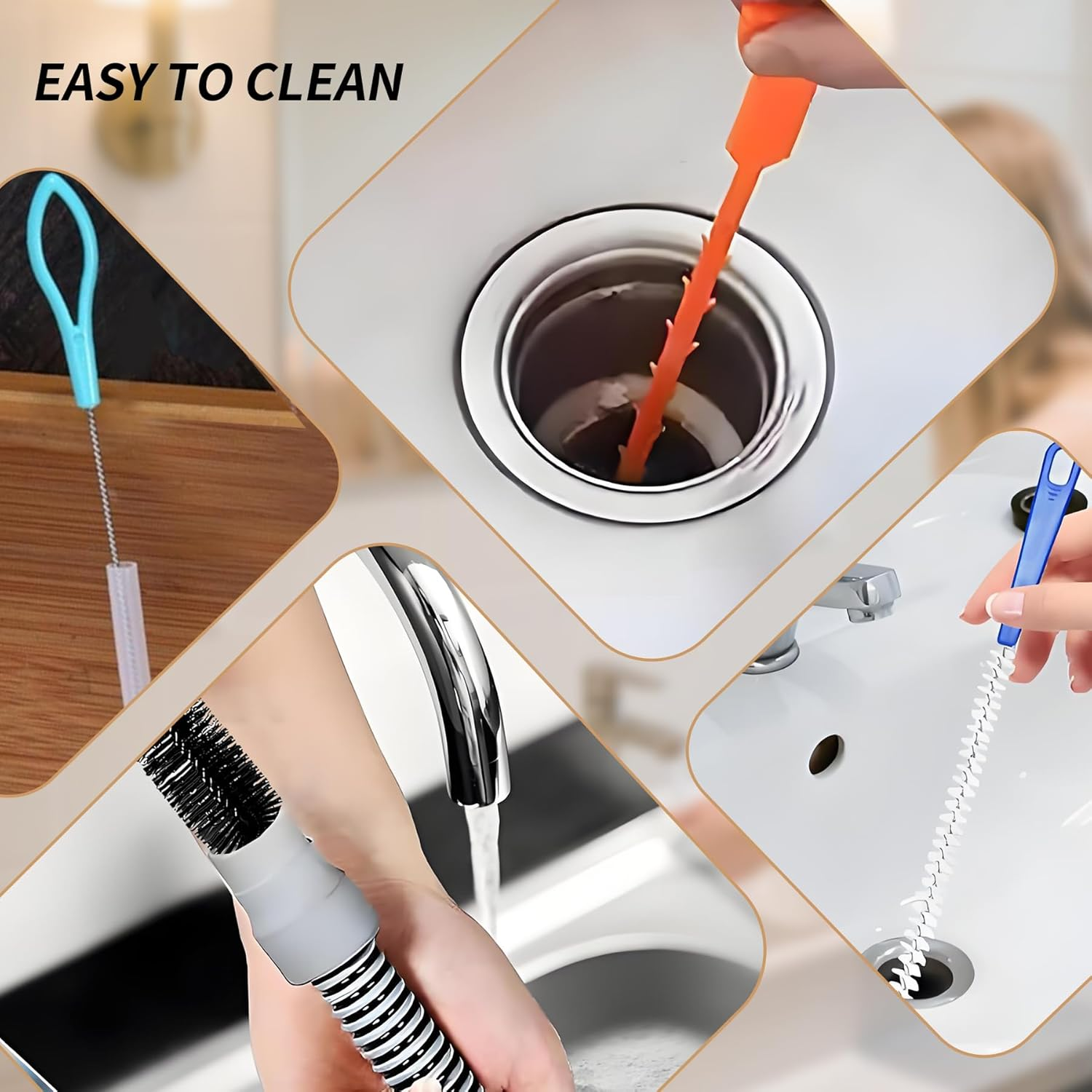 6 PCS Drain Unblocker Tools, Hair Clog Remover Sink Snake Drain, Multifunctional Plumbing Tools, Reusable, for Bathroom Toilet Kitchen Plug Hole image number 6