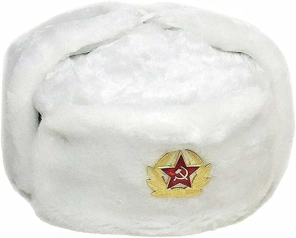 Mens Russian Trapper Hat Winter Warm Hat Cap with Soviet Badge Unisex Faux Fur Ushanka Flaps Hat Soviet Style Unisex Winter Hat
