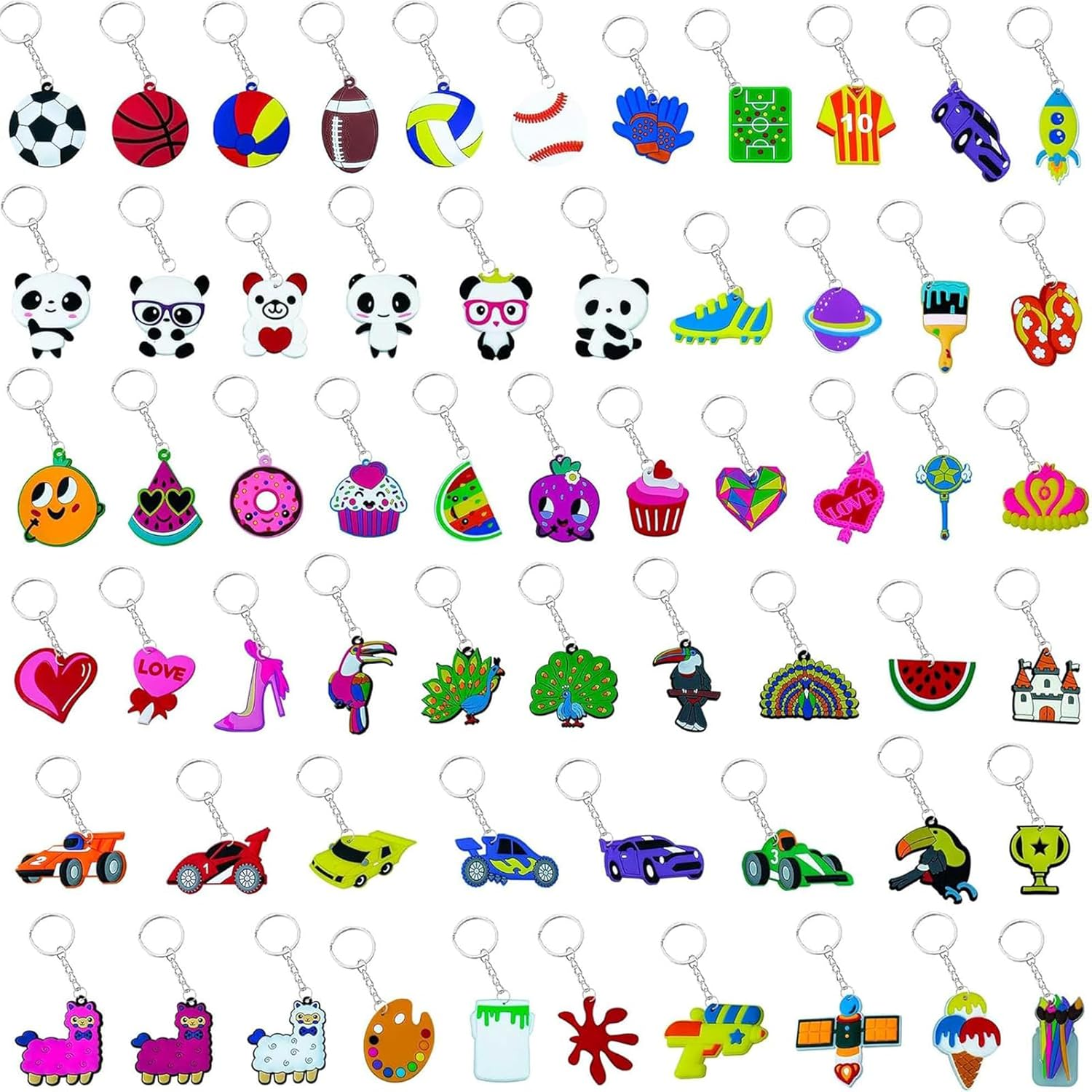 60PCS Cartoon Kids Keychains Bulk Party Favors, Cute Collectible Key Chains Ball Keyring Keychain Pendant for Kid, Party Bag Filler Keychains for School Day Birthday Party Supplies Gift image number 5