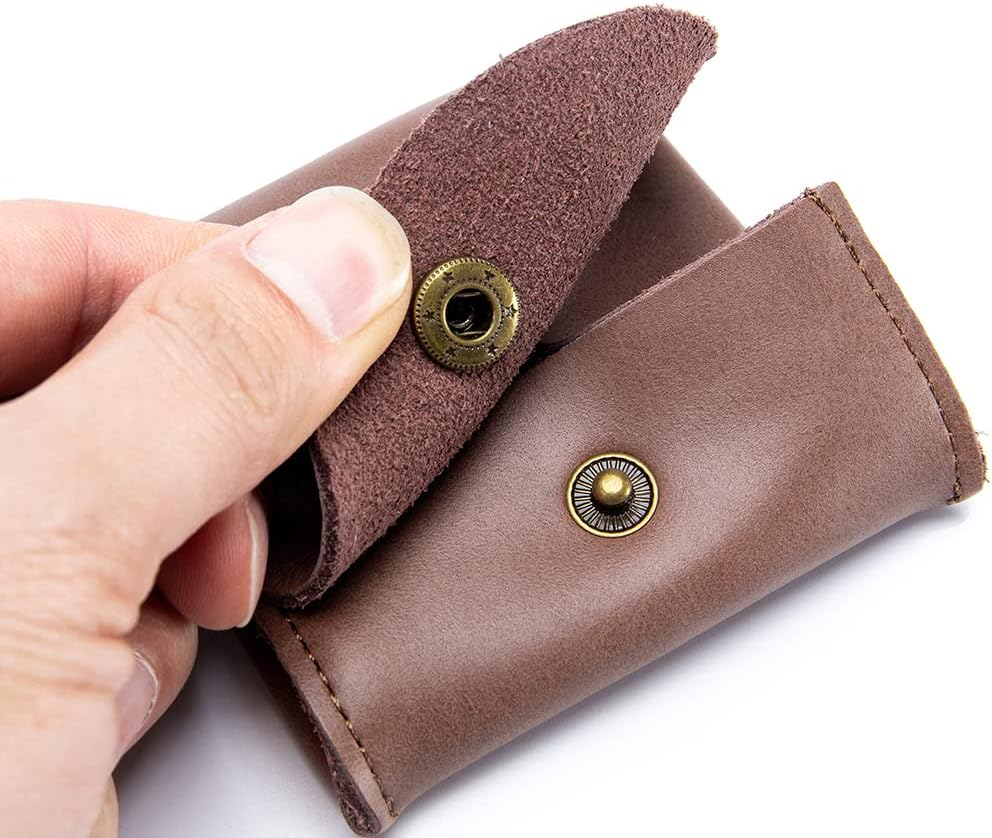 Leather Coin Purse Change Pouch Japanese Style Coin Wallet Key Bag for Women Men (Black), Black - Blue image number 2