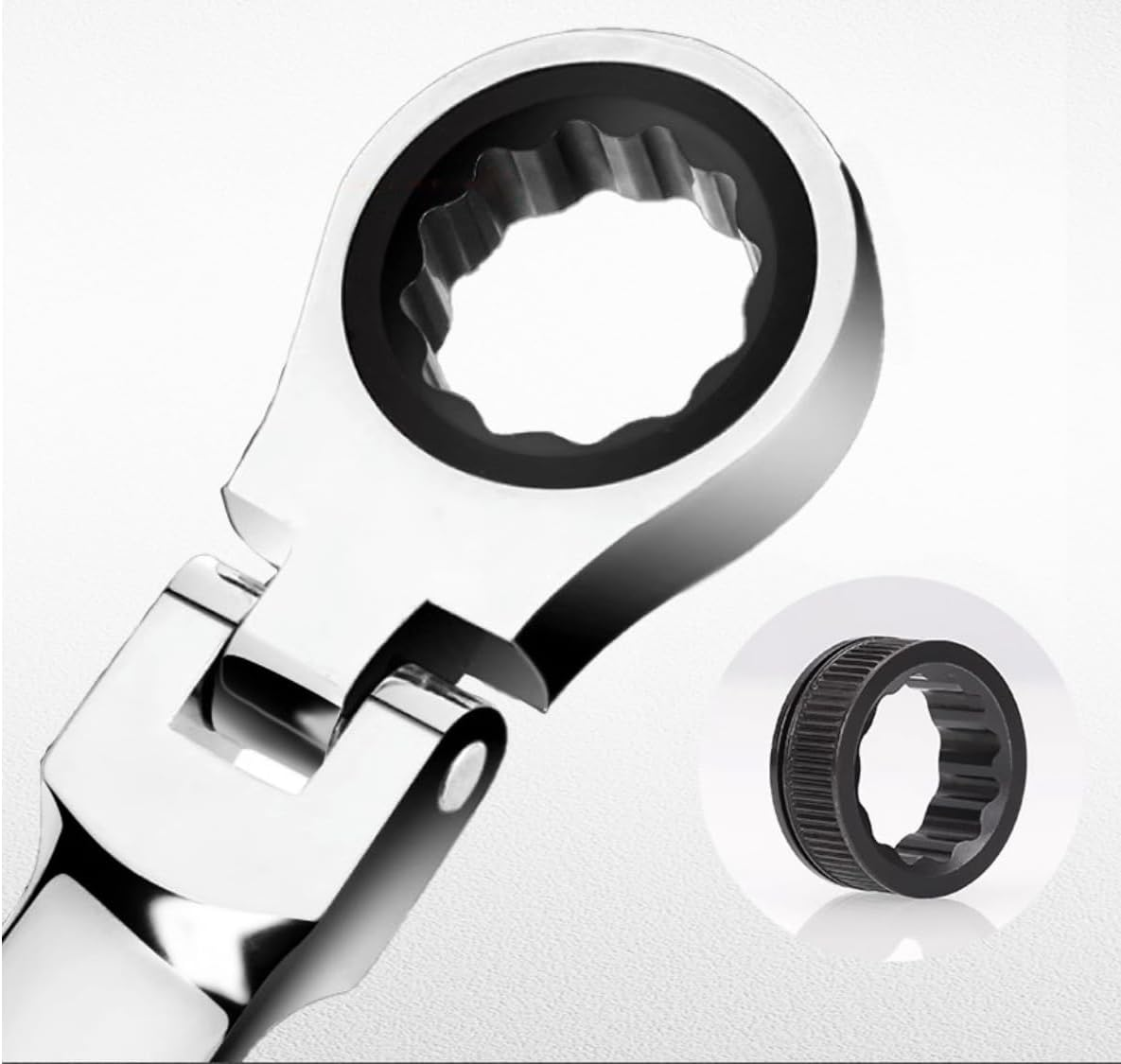 Cseao 11Mm Flex-Head Ratcheting Combination Wrench 72-Teeth, Cr-V Constructed, Chrome Plating image number 3