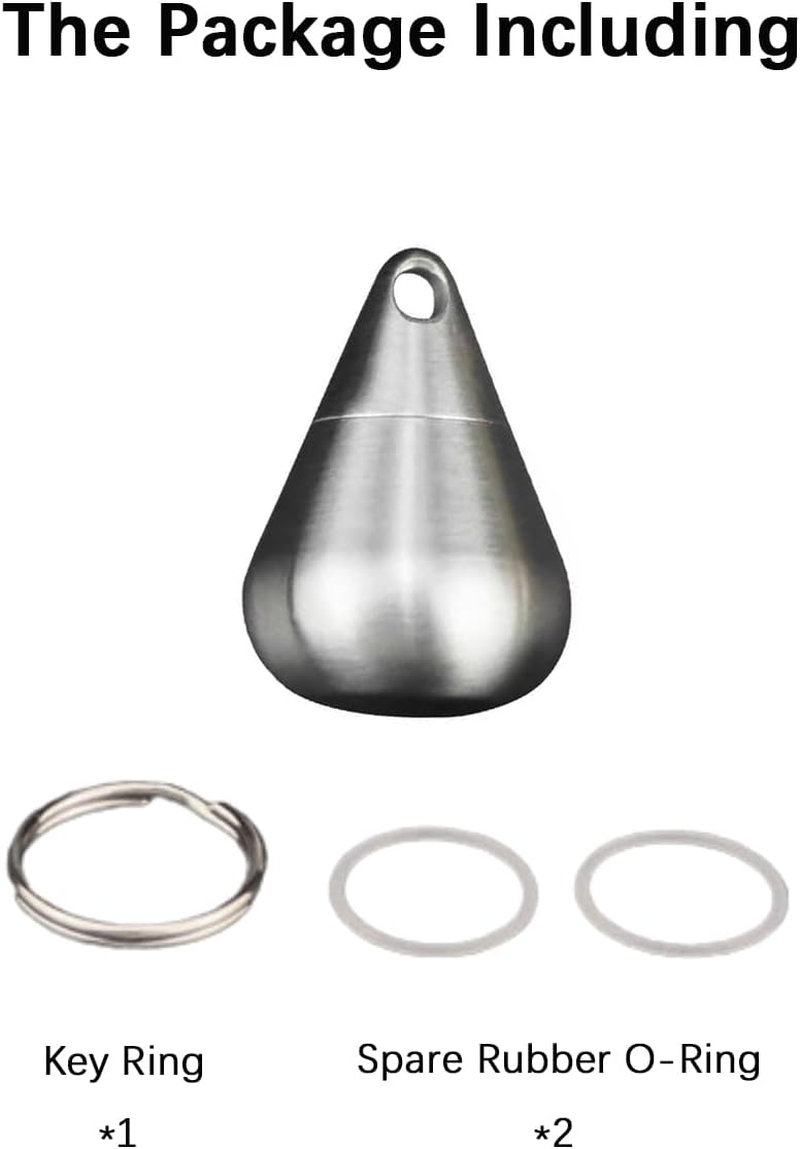 Small Drop-Shaped Pill Box Organiser, Waterproof Keychain Pill Holder, Stainless Steel Pill Container for Travel Pocket Purse, Unique Pendant for Necklace, Portable EDC Pill Case with Keyring for Outdoor/Daily/Emergency (Teardrop)