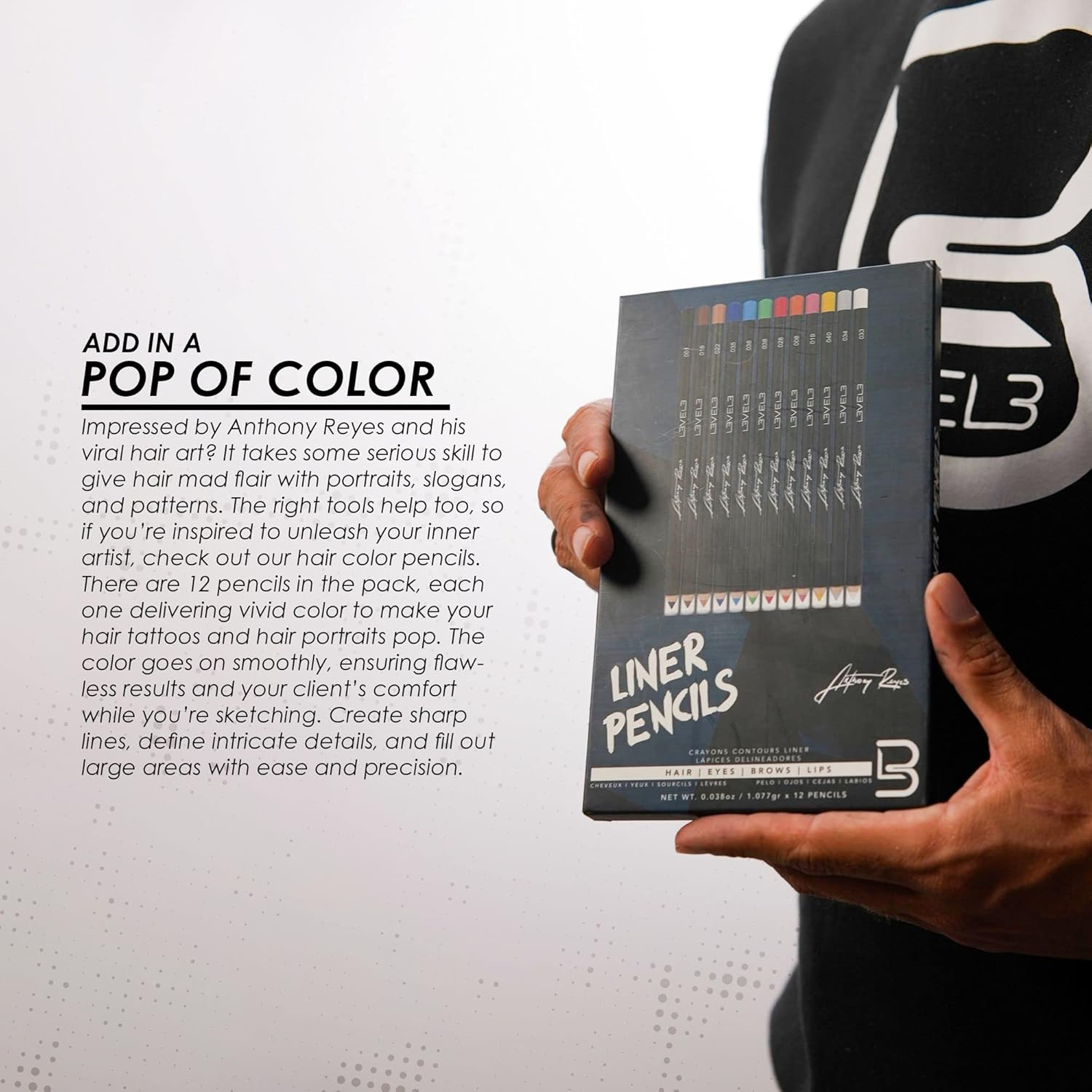 Level 3 Color Liner Pencils - Hair Tattoo, Hairline Outliner and Design Pen - Professional Barber Engraving and Portrait Lining Pencil