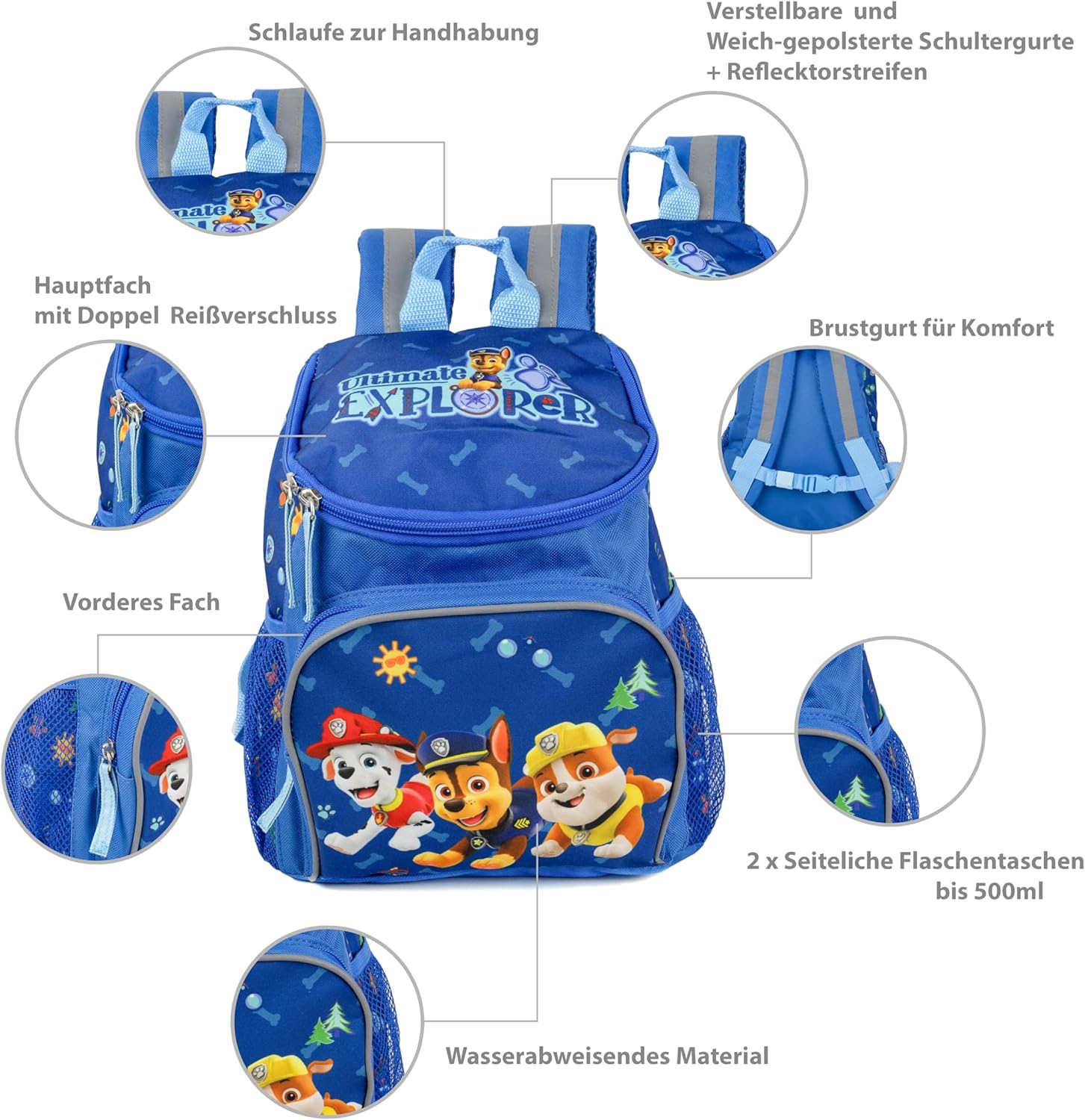 Paw Patrol Backpack with Chase, Marshall and Skye Boys Girls from 3-6 Years, Nursery and Nursery Bag with Chest Strap - 31 Cm X 25 Cm X 10 Cm 8L Fabrizio image number 5