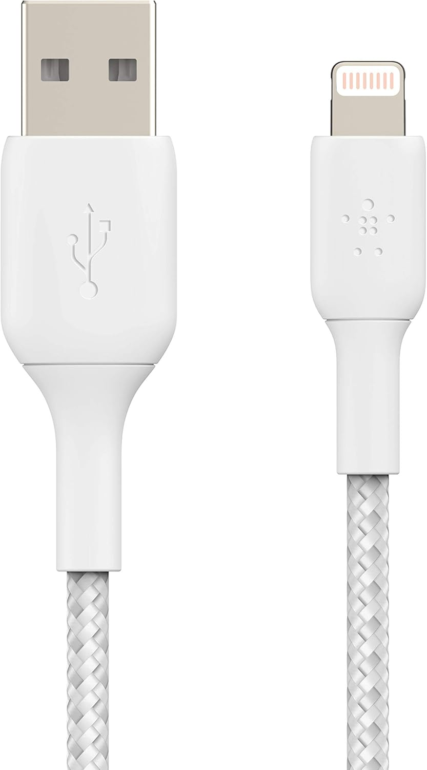 Belkin Boostcharge Braided Lightning Cable - 6.6Ft/2M - Mfi Certified Apple Iphone Charger USB to Lightning Cable 6Ft - Iphone Cable - Iphone Charger Cable - Apple Charger - USB Phone Charger - White image number 5