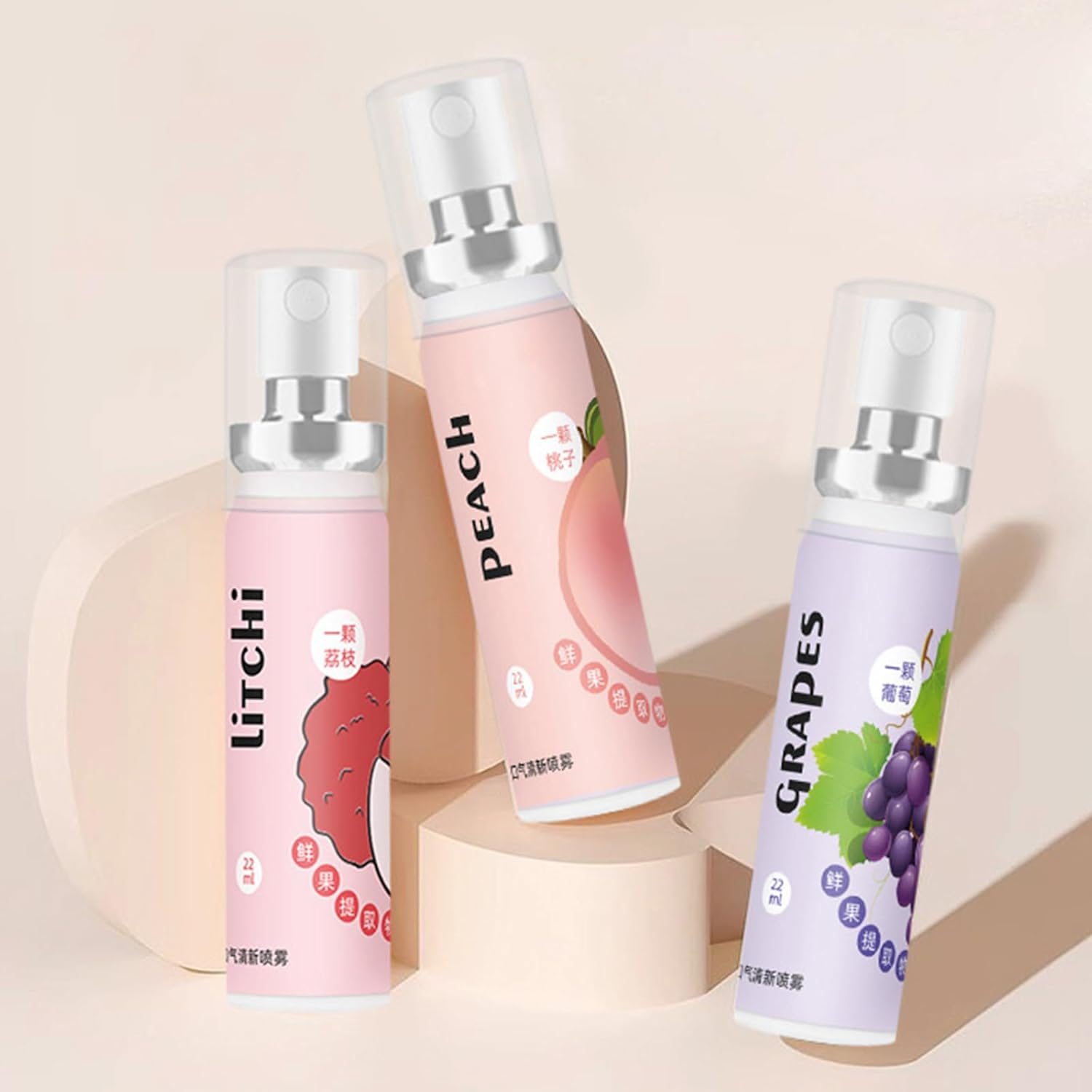 Fresh Mouth Remove Bad Odor Mini Spray, Peach Lychee Grapes Oranges Watermelon Fruit Scent No Alcohol Mouth Spray 5Pcs image number 3