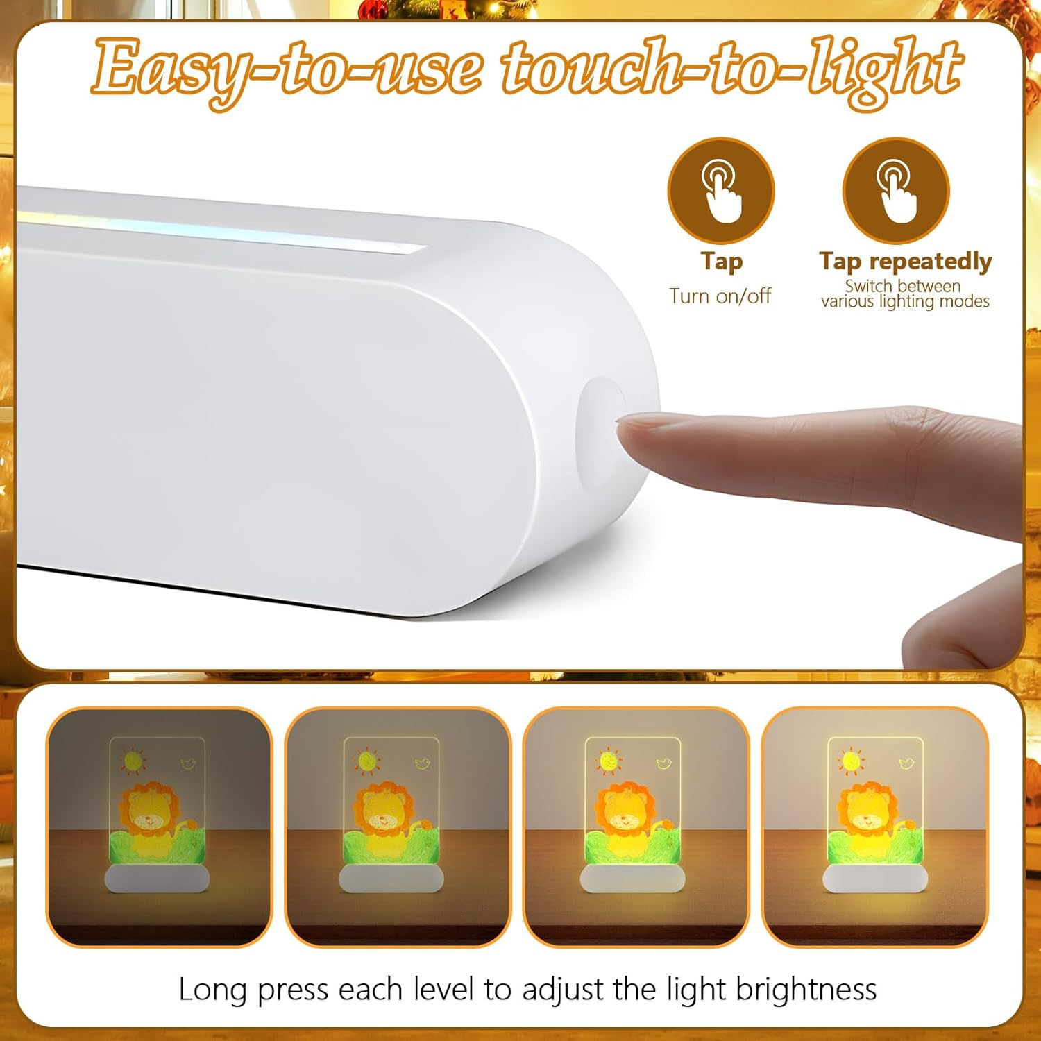 DIY Atmosphere Night Light, LED Acrylic Bedside Lamp with 3 Light Modes, Personalised Night Light Children, 3D Creative Lamp with Drawings and Erasable Pen for Girls and Boys (Landanimals) image number 6