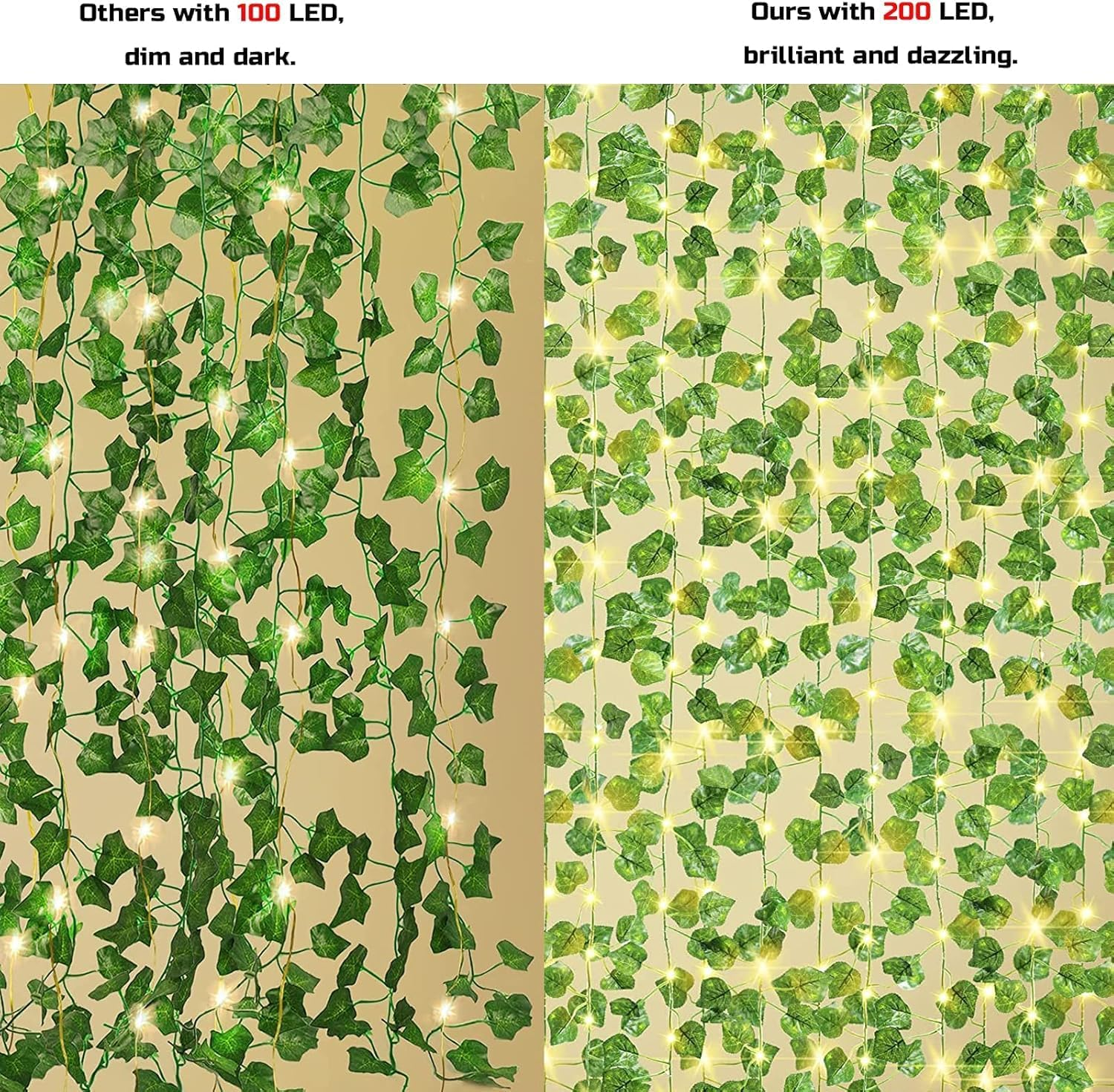 SOVYOULIVE 12 Packs Artificial Ivy, 84FT Garland Hanging Plants Fake Vines with 200 LED String Light for Bedroom Wedding Party Garden Wall Room Home Decor image number 3