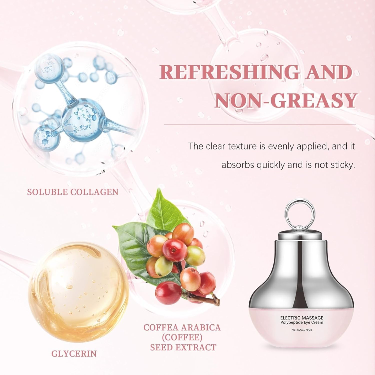 Longfng Electric Eye Massager Cream, Firming Anti-Wrinkle Treatment with Multi-Peptide, Relief for Tired Eyes, for Dark Circles, Puffiness, Fine Lines, Wrinkles, Moisturizing