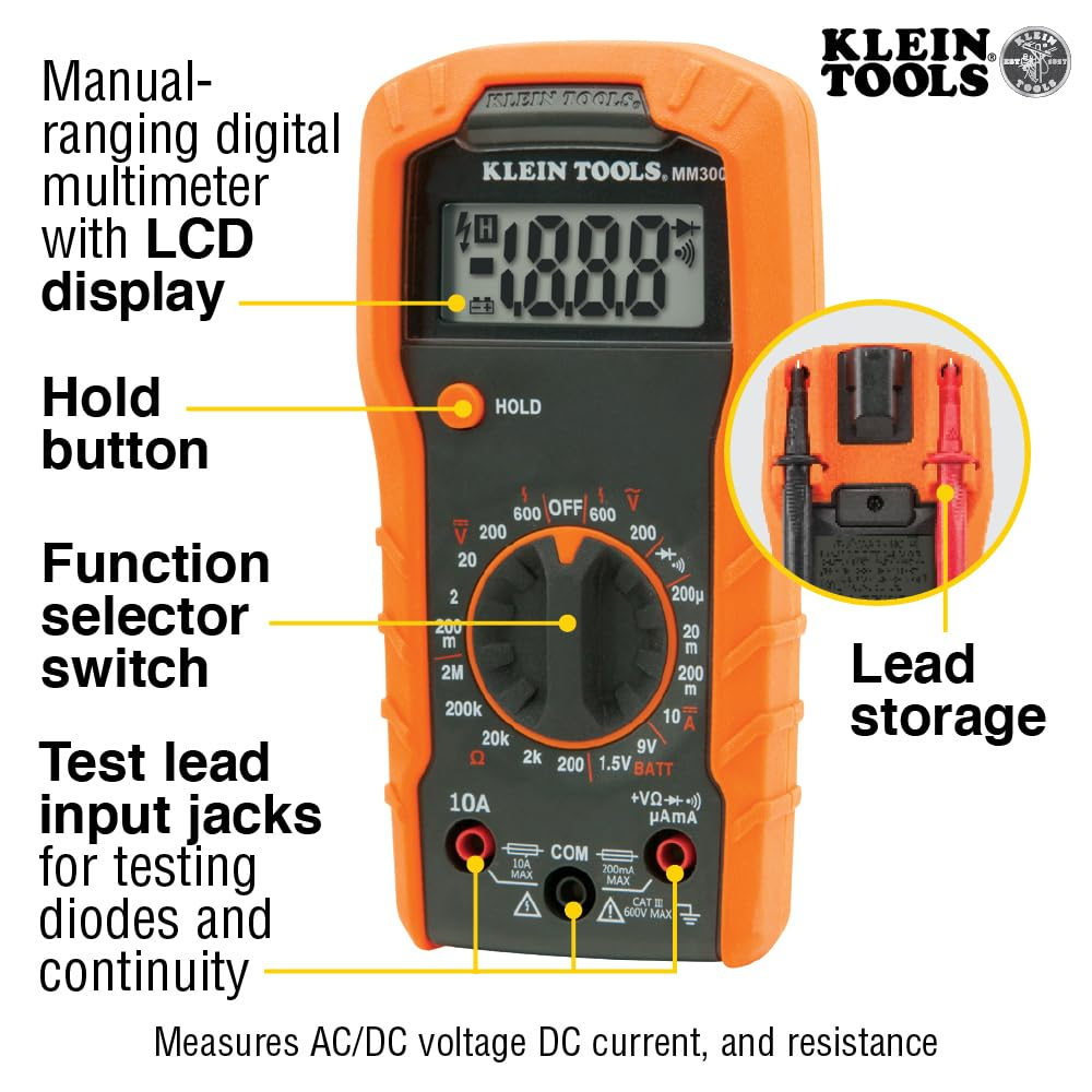 KLEIN TOOLS 600V Manual Ranging Digital Mulimeter, MM300 image number 5