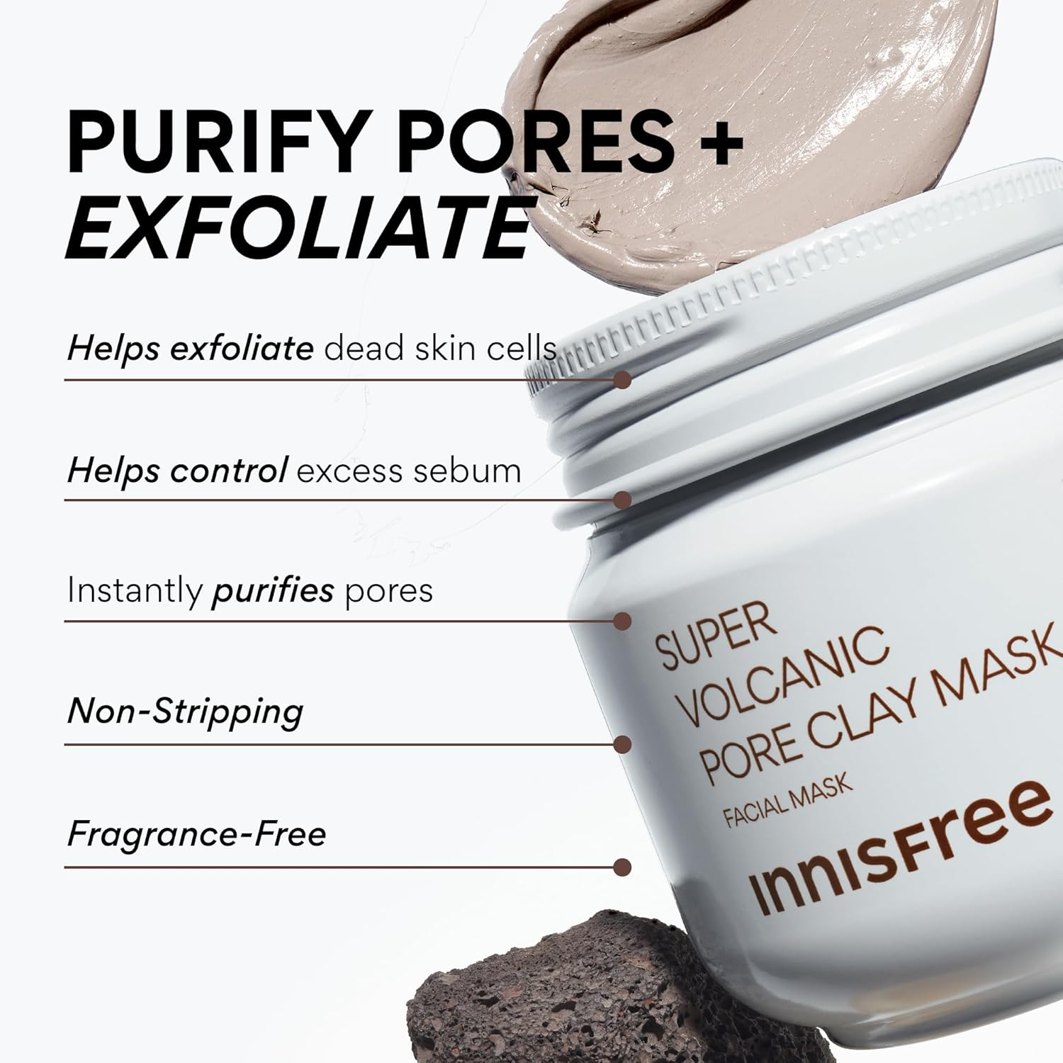 Innisfree Super Volcanic Pore Clay Mask, Korean Pore Clearing Clay Mask with Volcanic Clusters and AHA image number 5