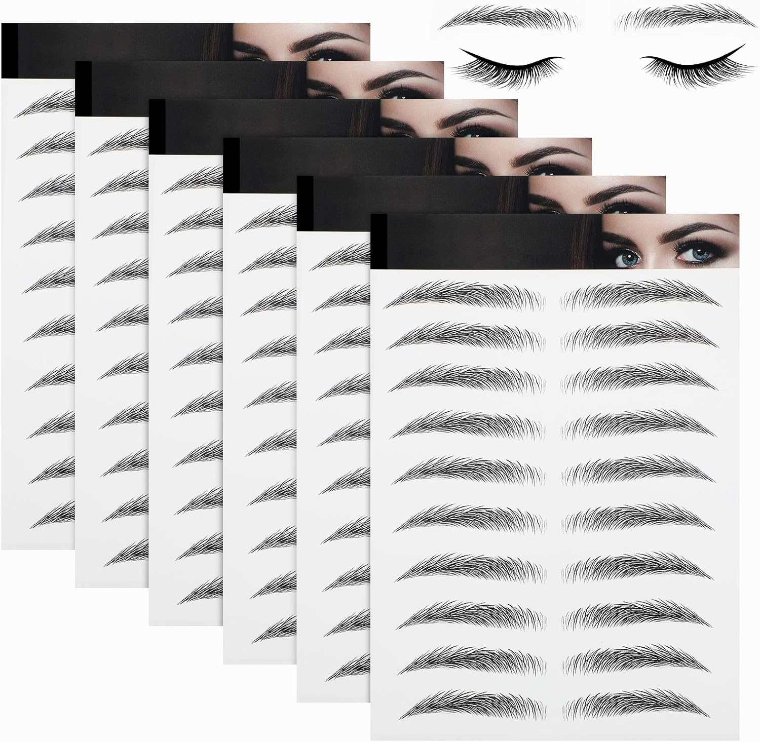 Blulu 6 Sheets 4D Hair-Like Waterproof Eyebrow Tattoos Stickers Transfers Temporary Brow Tattoo Peel off Grooming Shaping Sticker in Arch Style, 66 Pairs Black(Simple Styles) image number 4