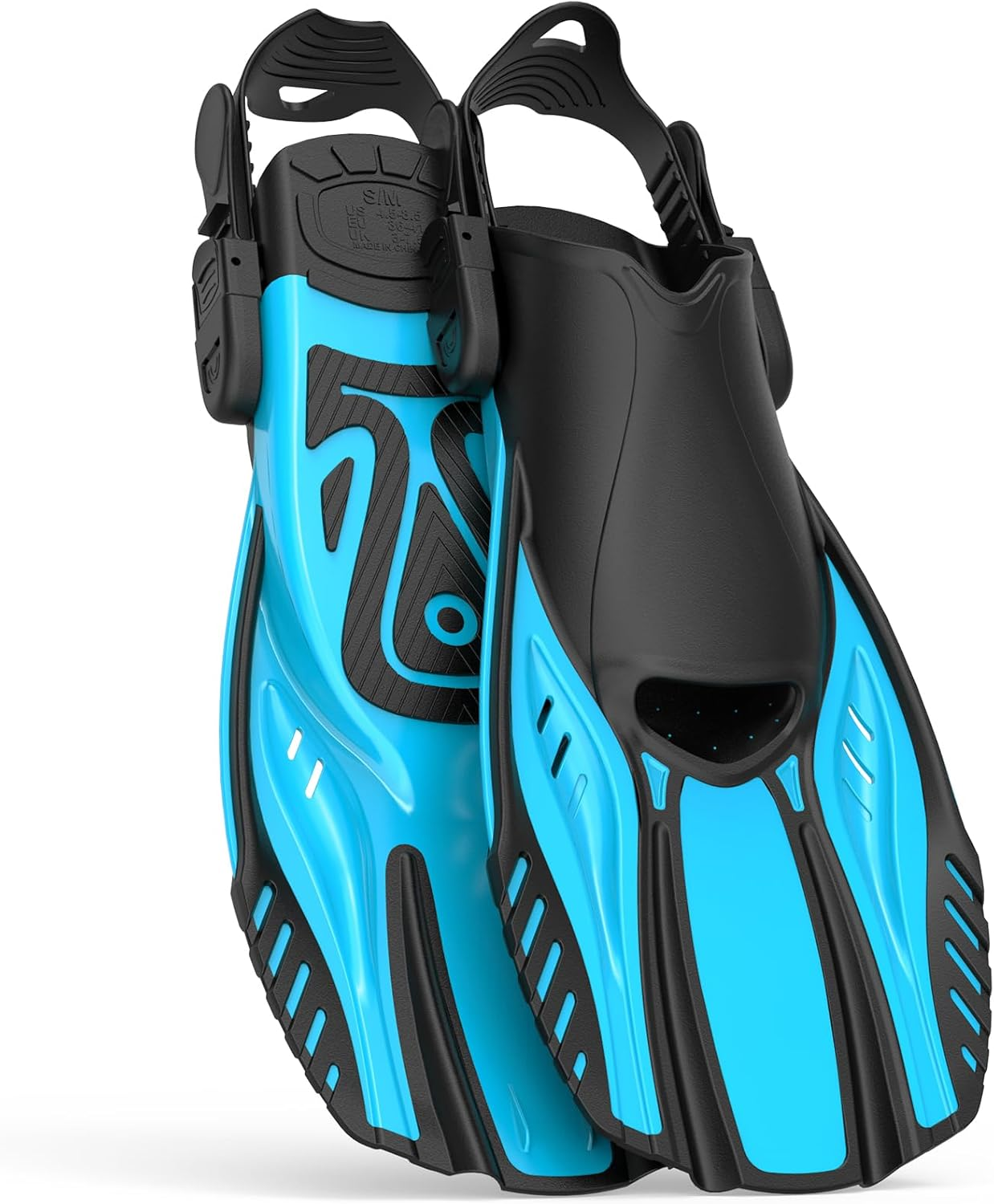 EMSINA Short Fins |Buckles Open Heel Swim Flippers | Size 36-47 | Adjustable Snorkel Fins | Snorkeling Diving Swimming Adult Men Womens |+Travel Bags image number 3