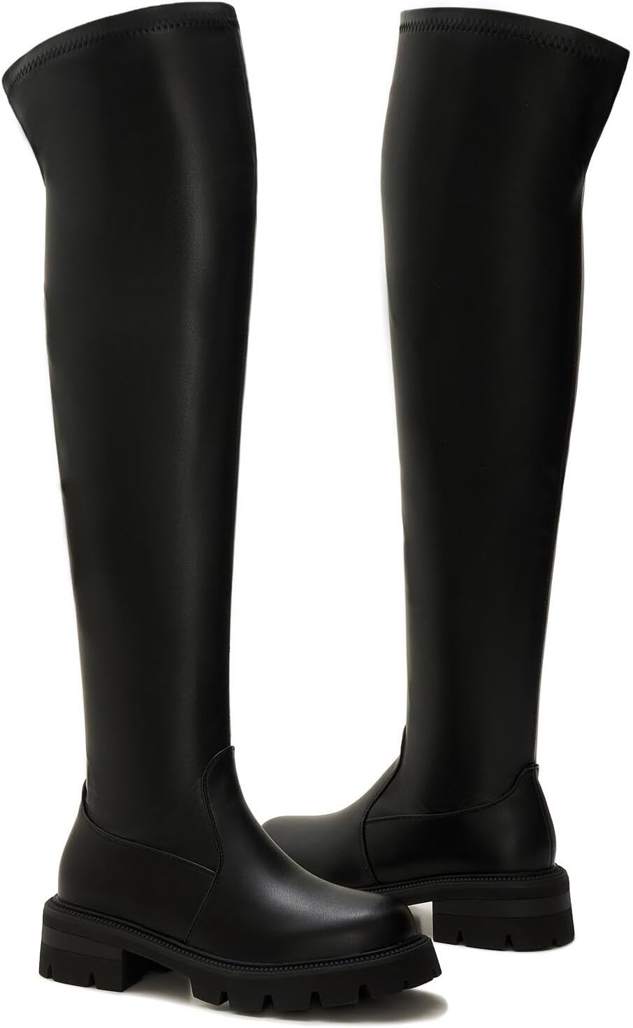 ZXHYZLZ Women'S Over-The-Knee Platform Boots High Stretch Thigh High Faux Leather Boots with Side Zipper Chunky Sole Fall Winter Shoes image number 4