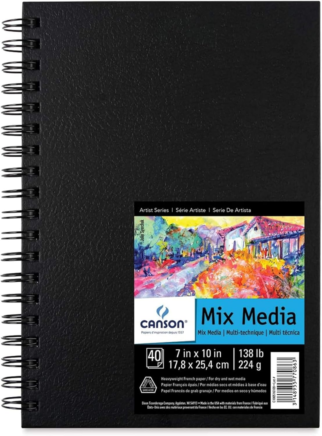 Canson Mix Media Art Book, Heavyweight French Paper, Double Sided Fine and Medium Texture, Side Wire Bound, 138 Pound, 7 X 10 Inch, 40 Sheets image number 2