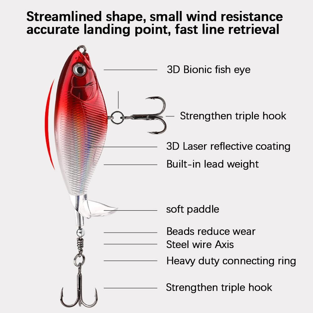 MTKZKAF Top Water Fishing Lures Whopper Popper Fishing Lure for Bass Topwater 3D Eyes Bait with Propeller Tail for Catfish,Pike Perch, Floating Pencil Bass Freshwater or Saltwater - Pinkmulticolor image number 7
