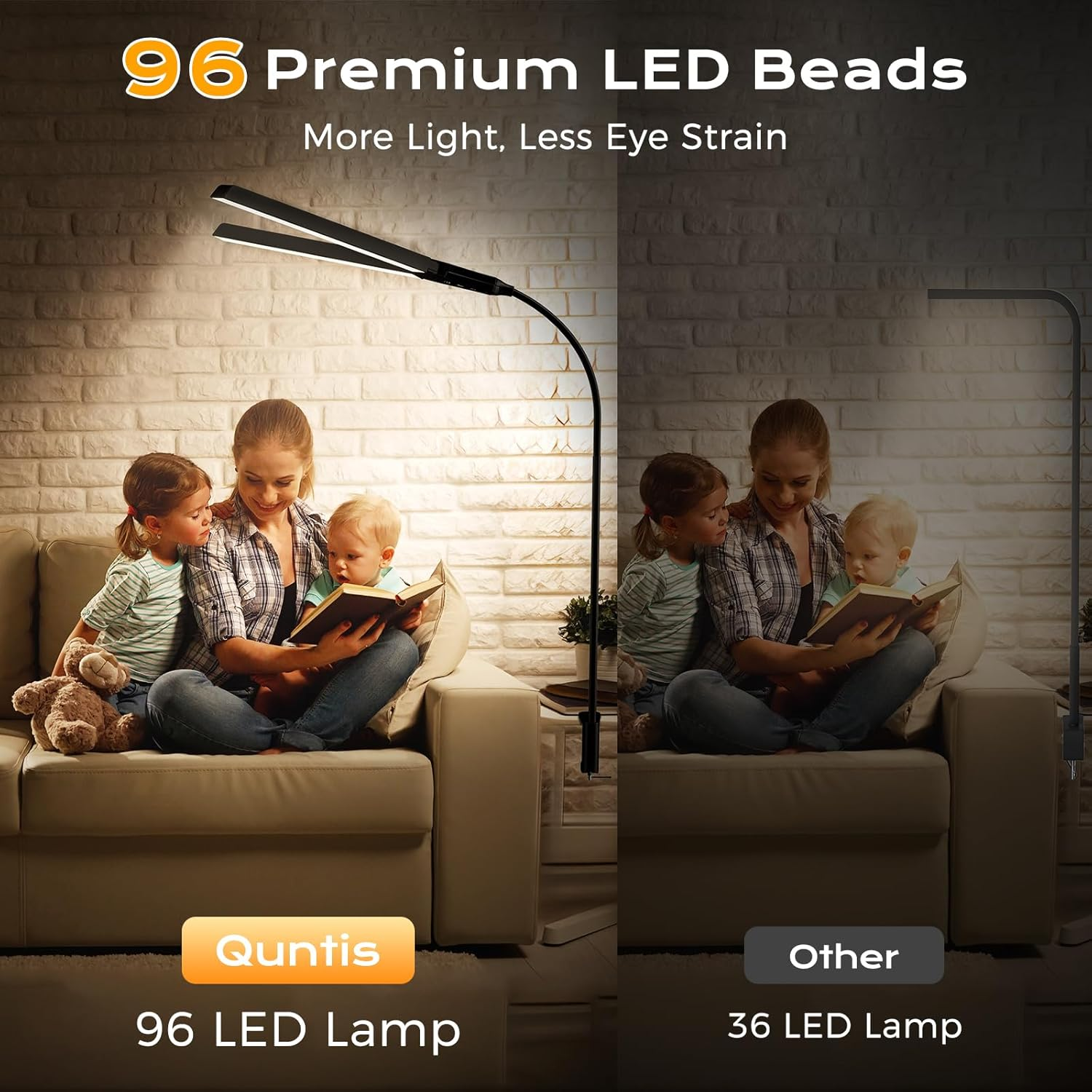 Quntis Desk Lamp for Home Office Study, 68CM Double Head Architect Desk Light with Clamp, 4 Colors & Brightness Dimmable Eye Care Table Lamp No Glare, Adjustable Gooseneck Task Lamp, Black image number 3