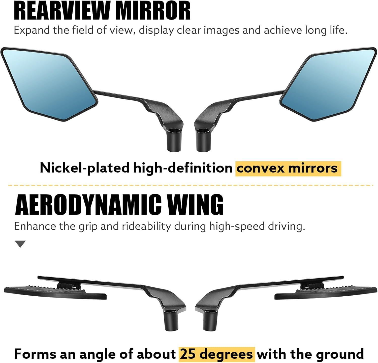Motorcycle Mirrors Universal Foldable Rotating Rear View Mirror Stealth Wind Wing Side Mirror for Kawasaki Z400 Z650 Z900 1290 Super Duke R Evo ABS 390 Duke Street Bike Yamaha Mt-07(Anti-Glare) image number 3