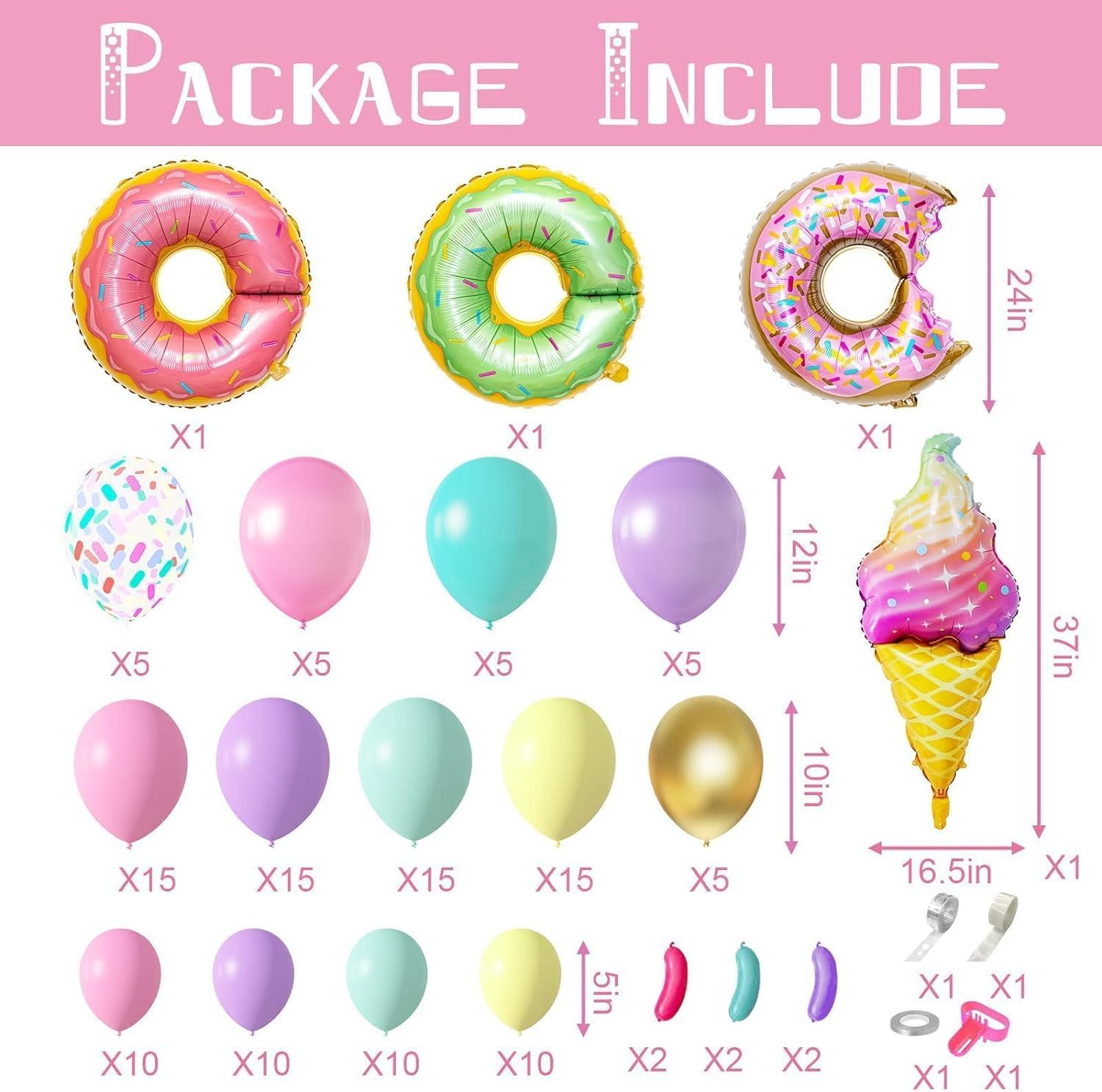 WODJR 139 PCS Donut Balloon Garland Donut Party Decorations Donut Balloons Doughnut Balloon Arch Kit Donut Foil Balloons Pink Yellow Balloons Rainbow Balloons for Ice Cream Donut Party Supplies image number 6