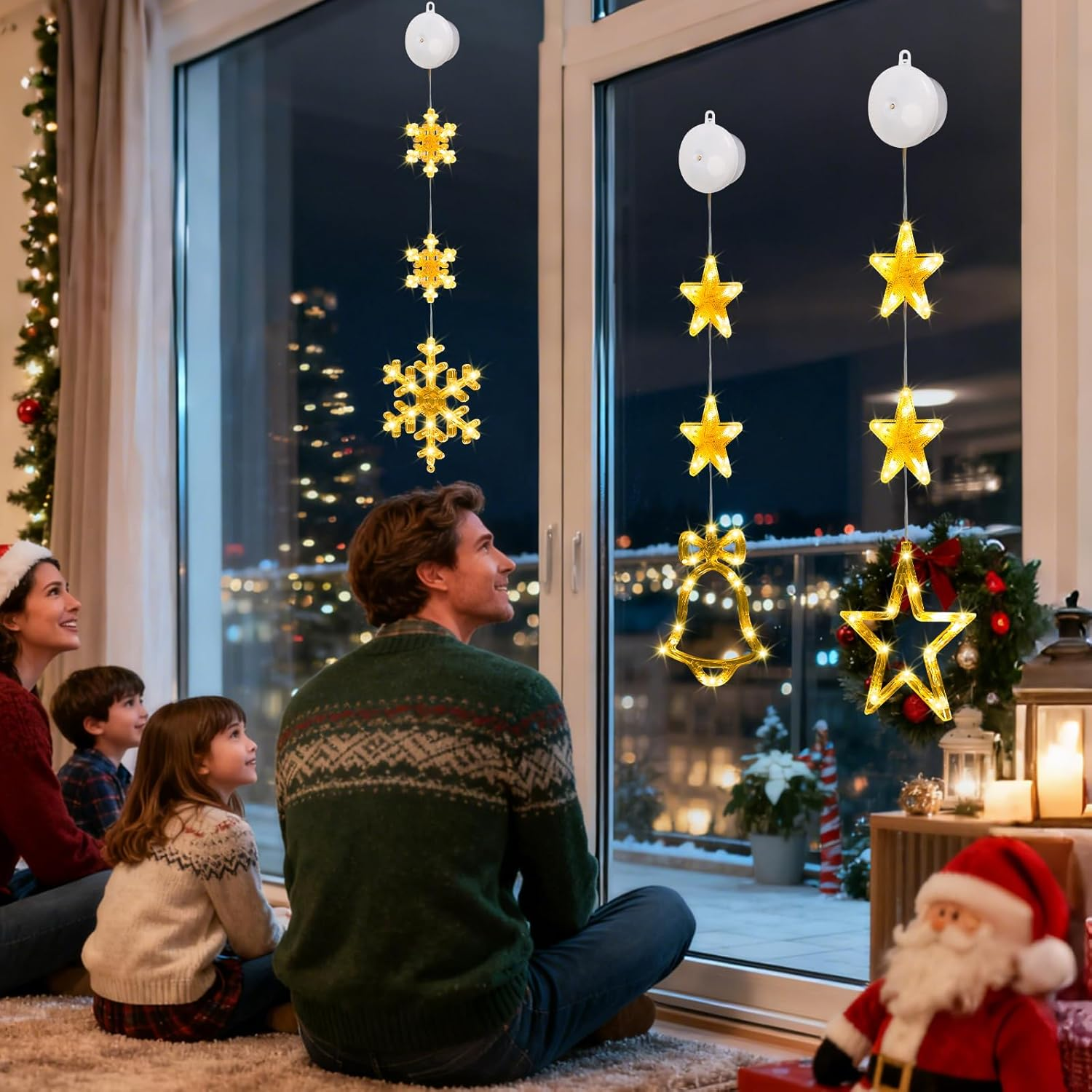 Yizhet Pack of 3 Stars Bell Snowflakes LED Stars Christmas Lights Christmas Star Window Fairy Lights Battery for Birthday Wedding Party Christmas Decoration image number 6