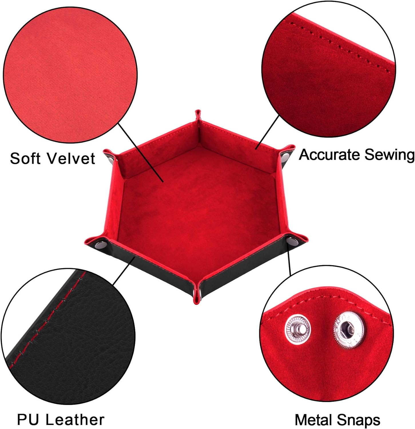 SIQUK 2 Pieces Dice Tray PU Leather Dice Folding Hexagon Tray Dice Holder for Dice Games like RPG, DND and Other Table Games (Red and Royal Blue) image number 2