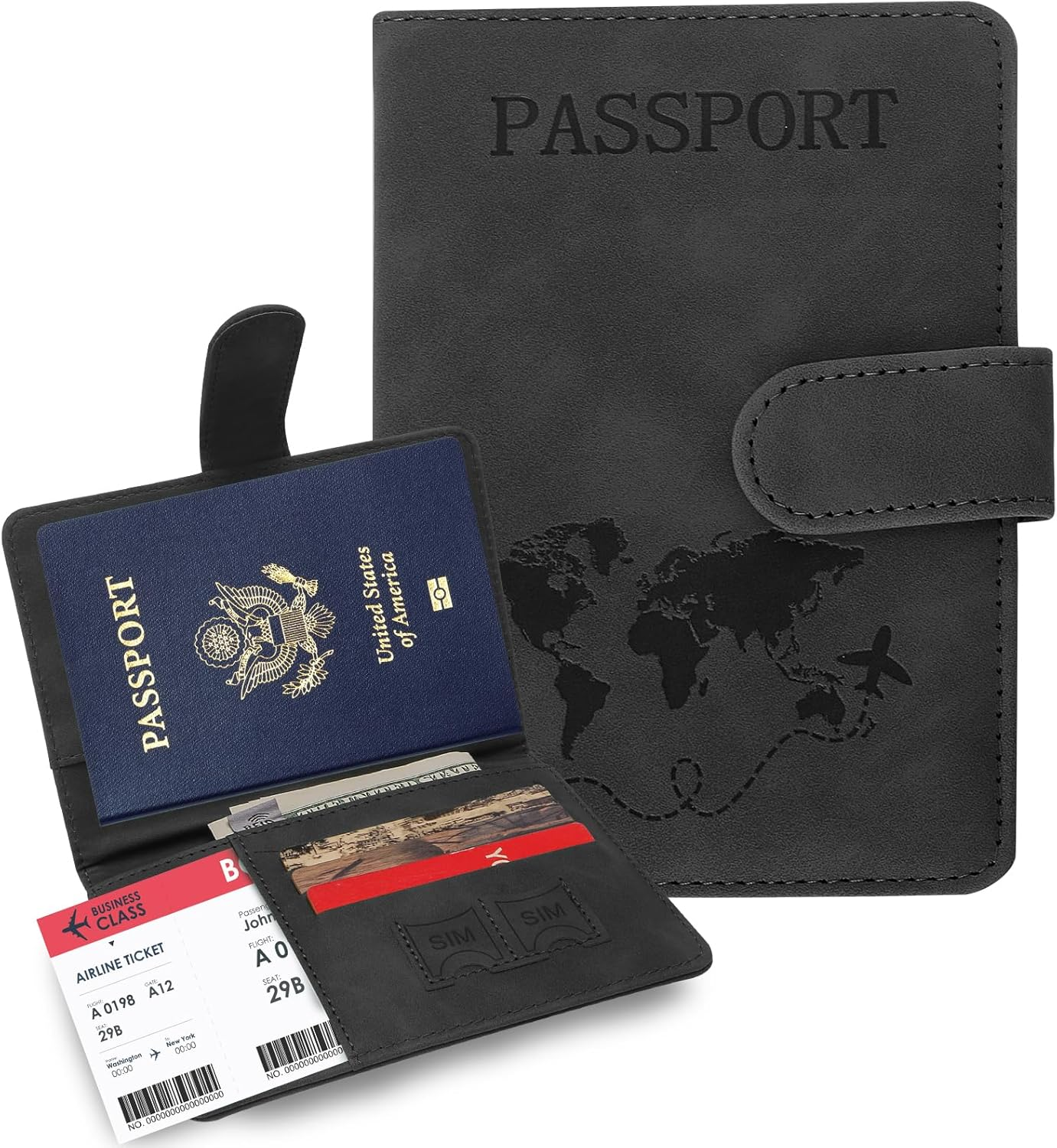 Sovirose Card Wallet, RFID Blocking Credit Card Holder, Leather Travel Passport Wallet, Wallet for ID Cards, Cash for Men, Women, Black, 4.17 Inch X 5.7 Inch, Passport Wallet with Magnetic Buckle