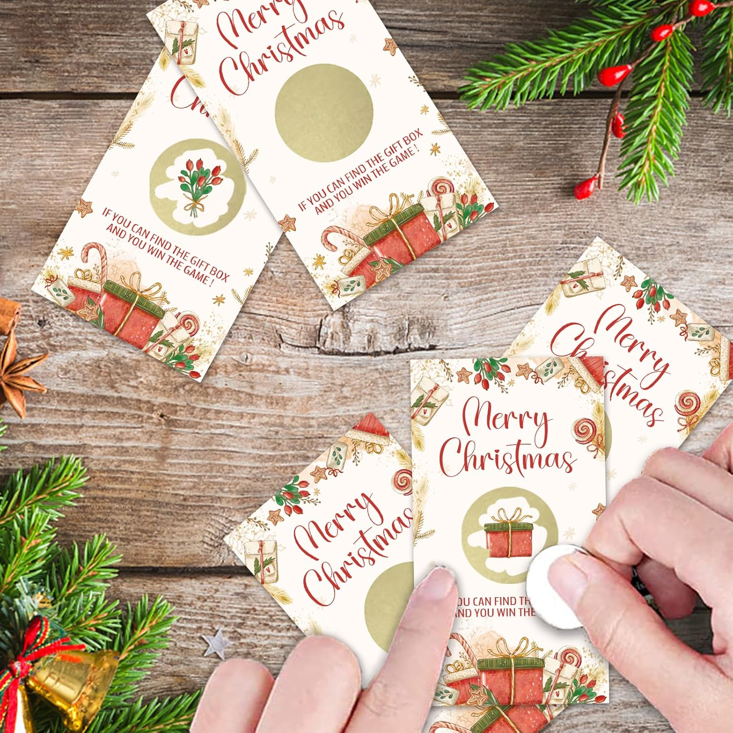 220REWIDPARTY 32 Pcs Merry Christmas Scratch off Cards, Find the Gift Box to Win Scratch off Tickets, Lottery Raffle Tickets for Baby Shower, Funny Christmas Winter Party Cards Supplies Decorations image number 3