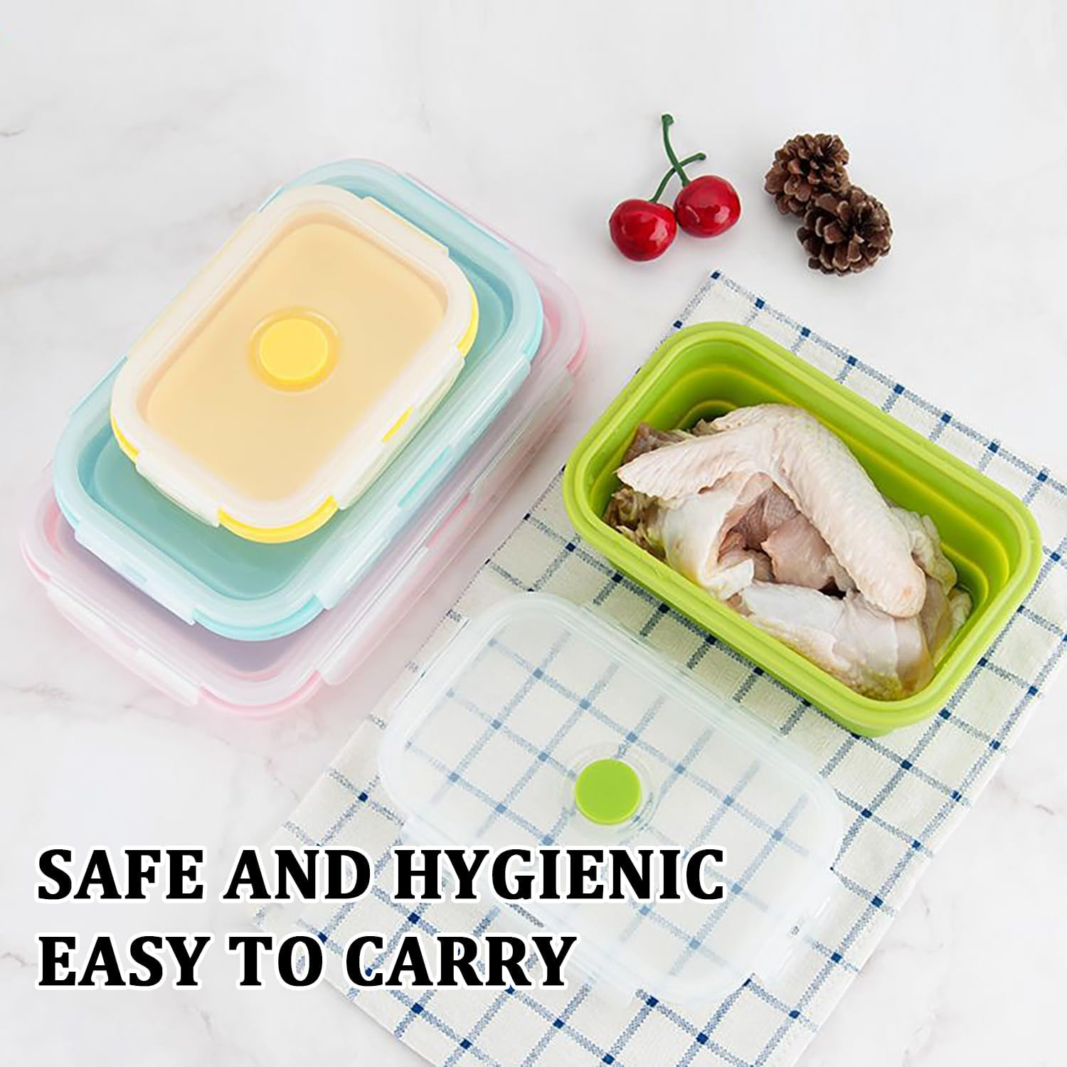 Collapsible Silicone Food Storage Container Set of 4,BPA Free,Leftover Meal Box for Kitchen,Bento Lunch Boxes - Microwave, Freezer and Dishwasher Safe. for Outdoor Camping, Hiking, Picnic image number 3