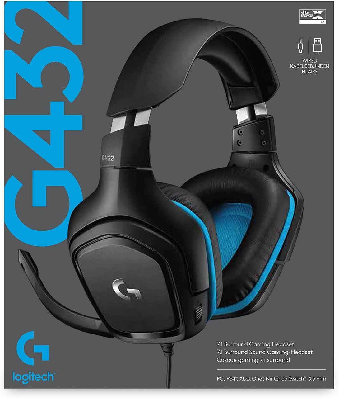 Logitech G432 Wired Gaming Headset, 7.1 Surround Sound, DTS Headphone:X 2.0, 50 Mm Audio Drivers, USB and 3.5 Mm Audio Jack, Flip-To-Mute Mic, Lightweight, Pc/Mac/Xbox One/Ps4/Nintendo Switch - Black image number 1